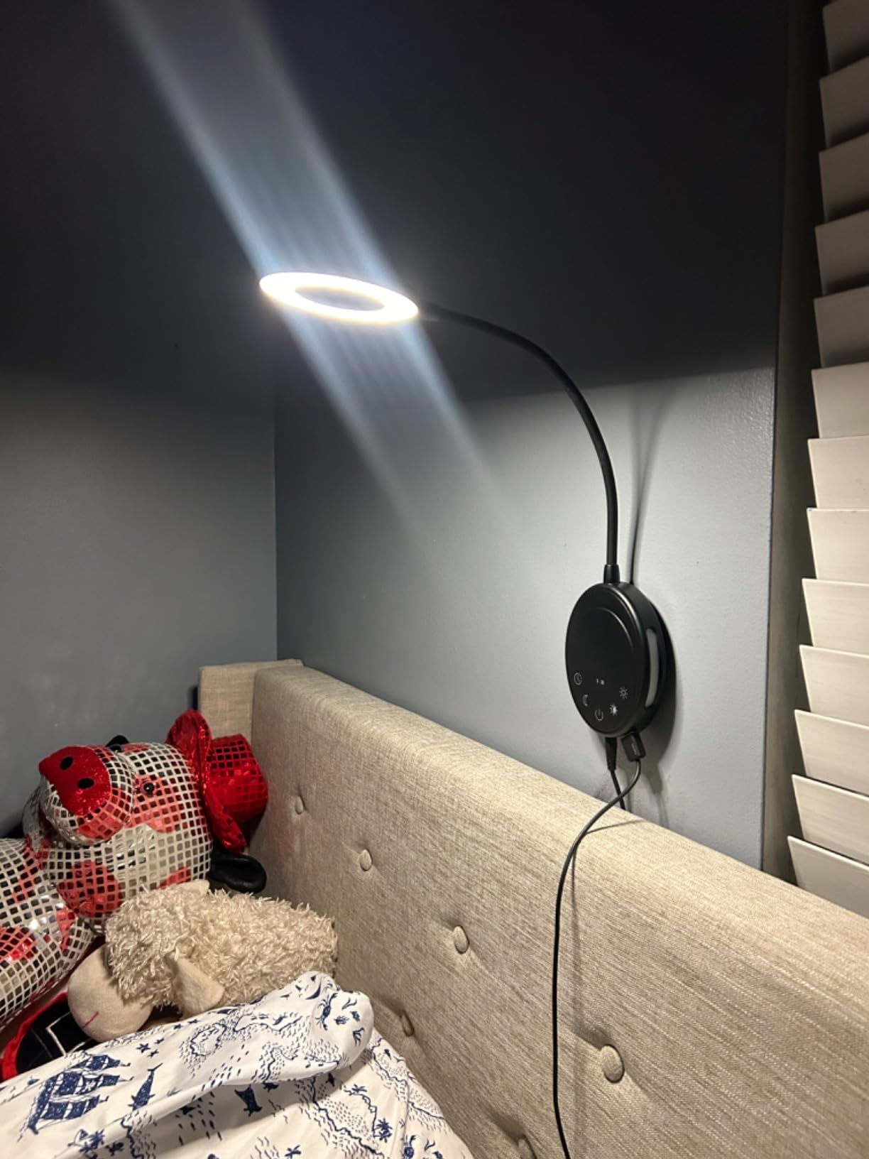 Wall Mounted Reading Light,Bedside Headboard Lights with 5 Color Temperature &5 Dimming,360°Flexible Gooseneck,USB Output, Night Light&Timer Function- Perfect for Reading (White) customer photo 2