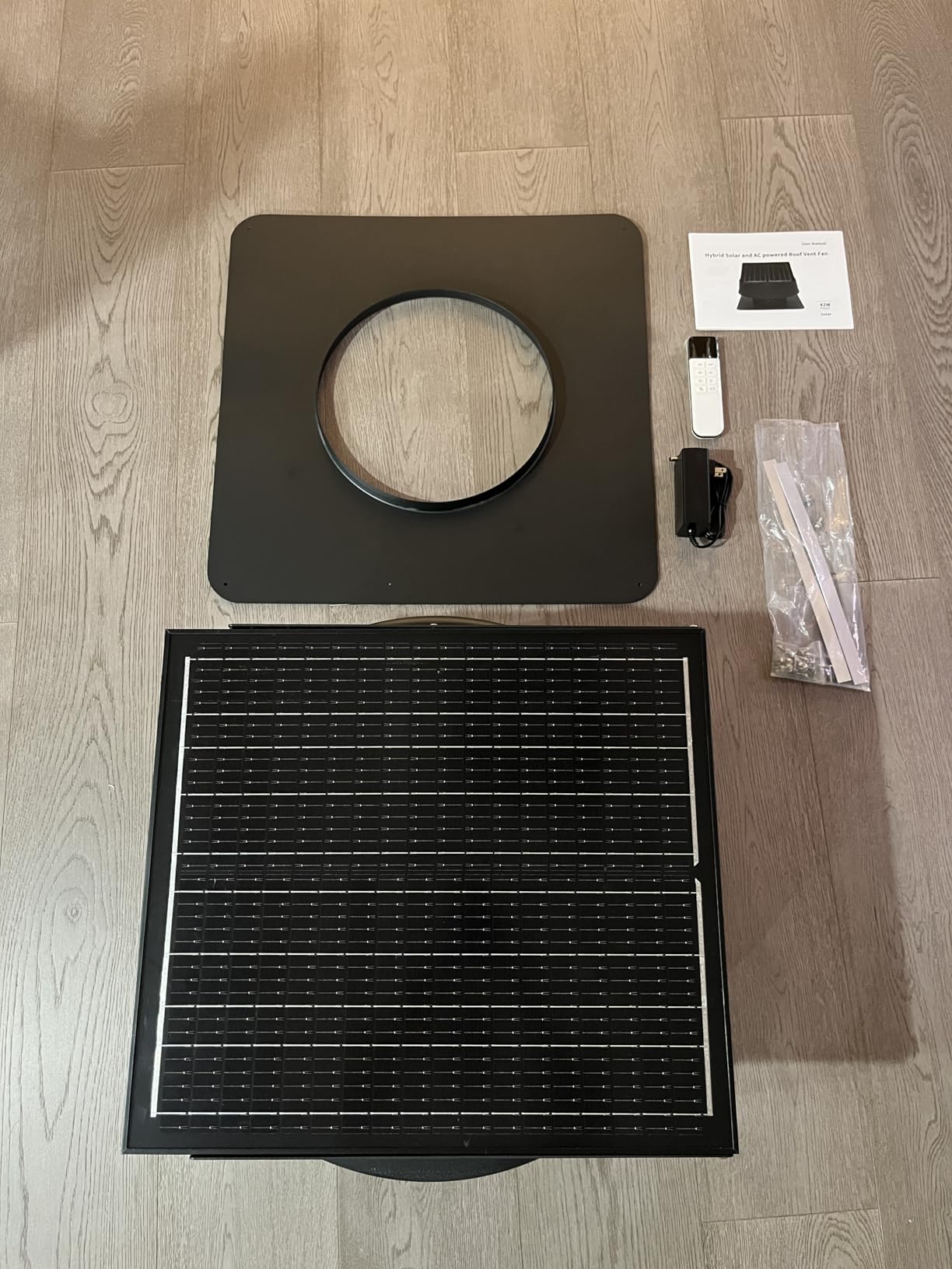 LANGY Solar Attic Fan with Thermostat, Solar Roof Vent Fan with 55W Solar Panel, Roof Exhaust Fan Up to 1800 Sq Ft with Remote Control, 1300 CFM solar powered ventilation fan Waterproof for Home Farm customer photo 1