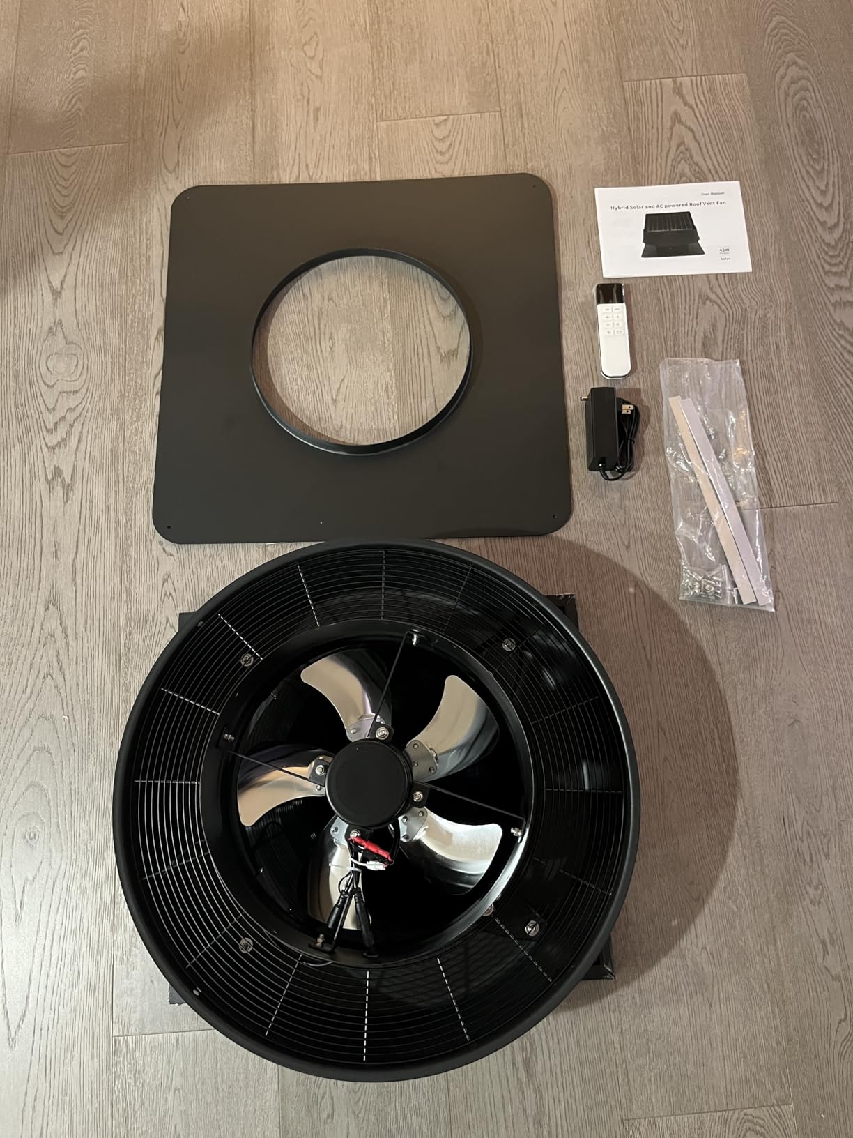 LANGY Solar Attic Fan with Thermostat, Solar Roof Vent Fan with 55W Solar Panel, Roof Exhaust Fan Up to 1800 Sq Ft with Remote Control, 1300 CFM solar powered ventilation fan Waterproof for Home Farm customer photo 2