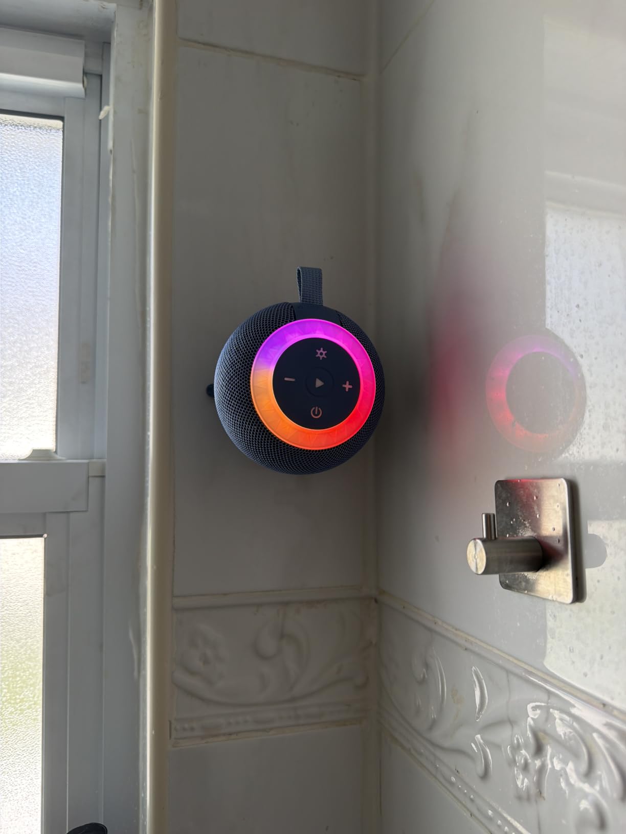 Bluetooth Shower Speaker Waterproof IPX7: Removable Vacuum-Lock Suction Cup, 360-degree Surround Sound, RGB Light, Portable Wireless Speaker for Beach, Pool, Kayak, Black customer photo 1