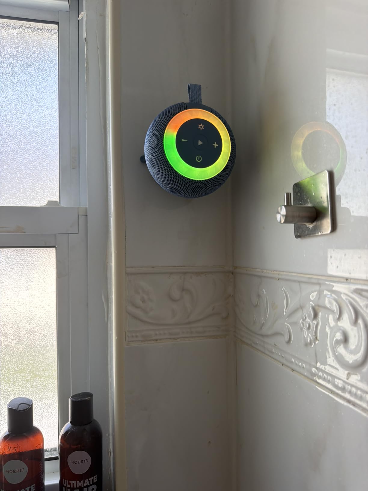 Bluetooth Shower Speaker Waterproof IPX7: Removable Vacuum-Lock Suction Cup, 360-degree Surround Sound, RGB Light, Portable Wireless Speaker for Beach, Pool, Kayak, Black customer photo 2