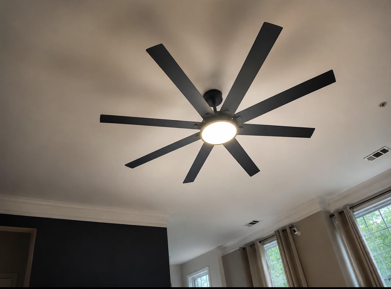 Passky 52 Inch Black Sleek Ceiling Fans with Lights, Remote Control | 3-color dimmable light, quiet reversible DC motor, easy install, memory, Timer, APP, bedroom, covered outdoor areas customer photo 2