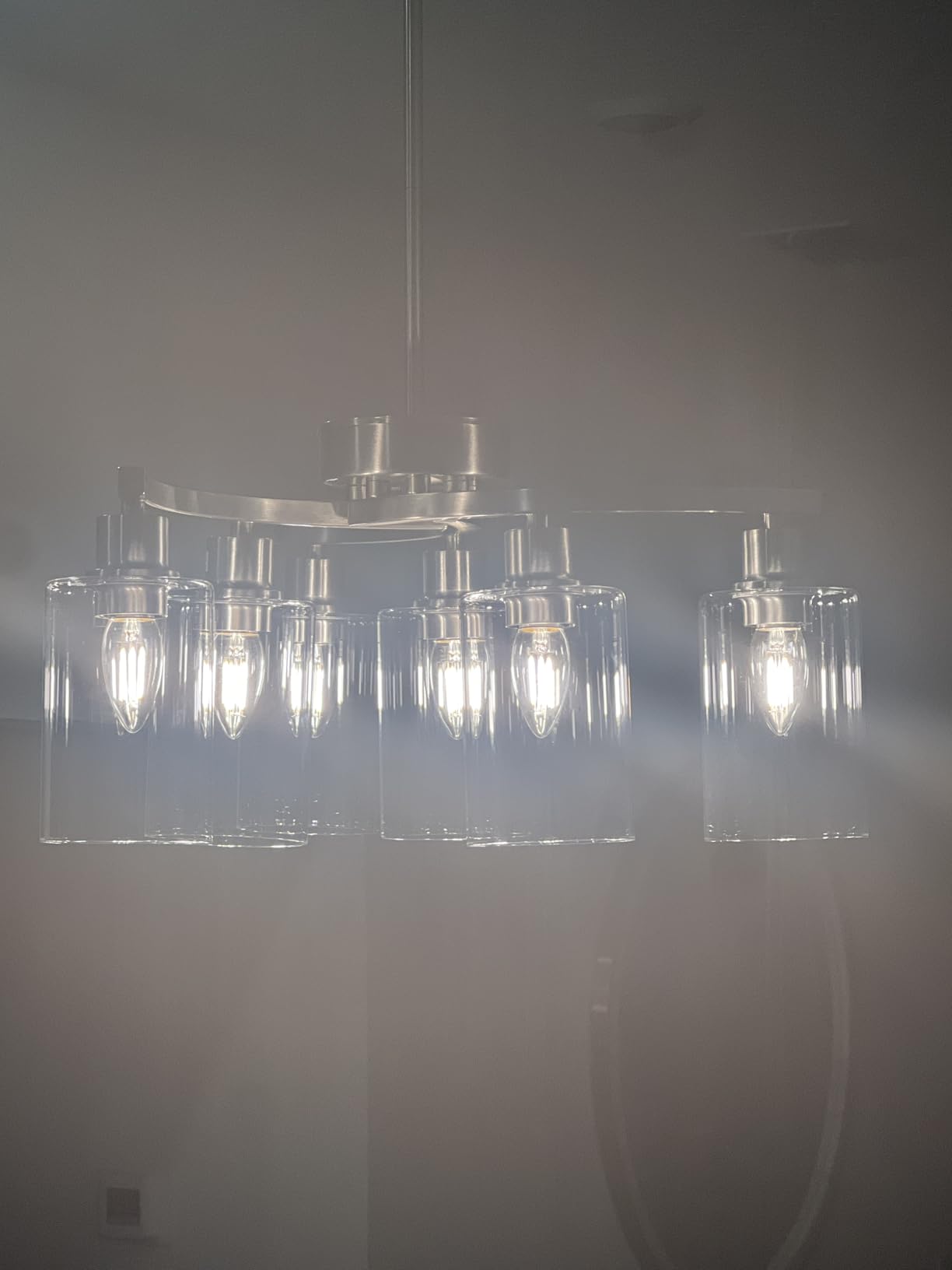 CNRATYE 3-Light Brushed Nickel Pendant Lighting for Kitchen Island, Hanging Dining Room Light Fixtures Over Table, Industrial Chandelier for Entryway Hallway Foyer Bedroom, Clear Glass Shade customer photo 2