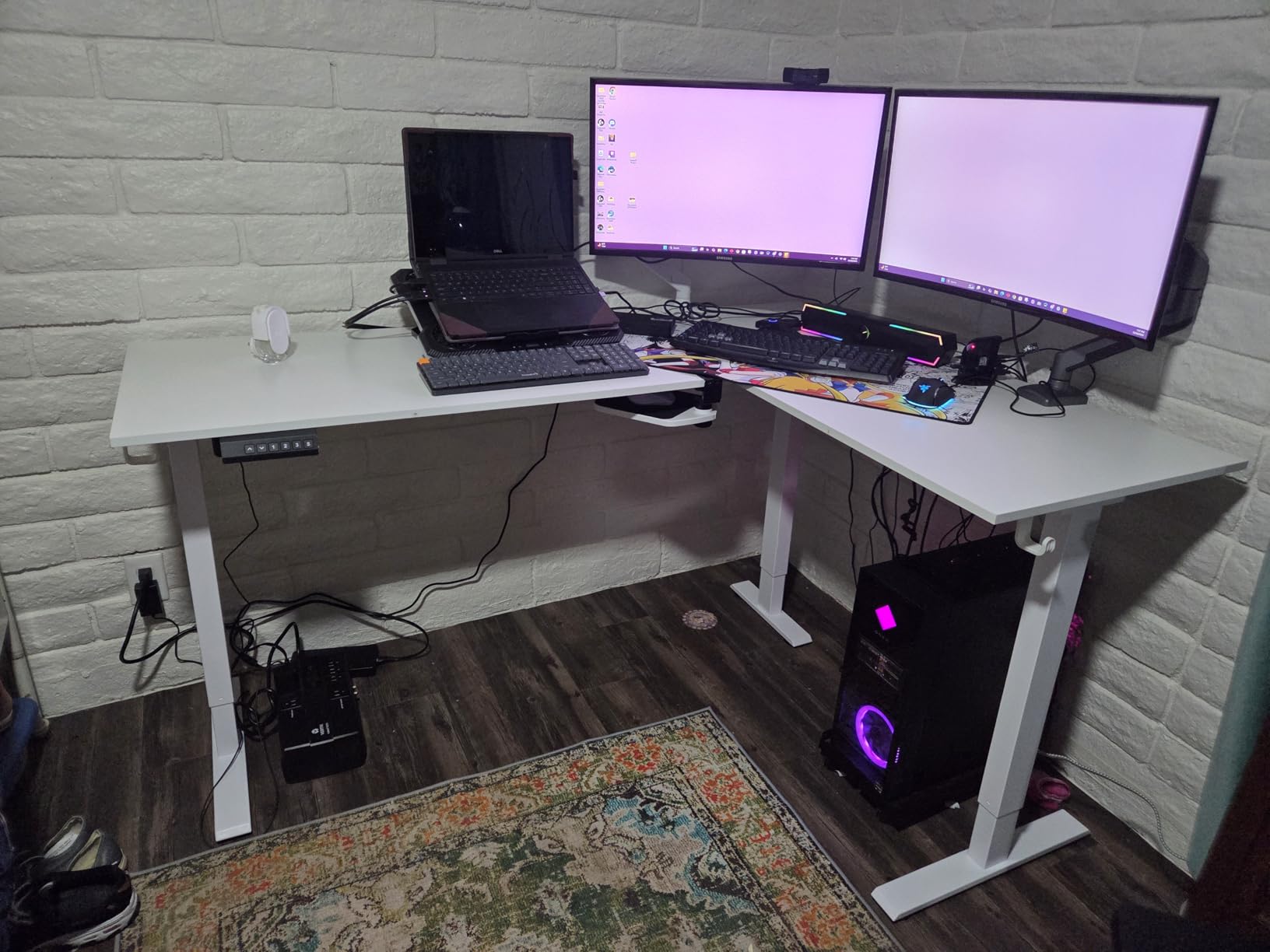 Casaottima 63 Inch Electric L-Shaped Standing Desk, Reversible Corner Desk with Height Adjustment, Large Ergonomic Workstation for Home Office, Reception Room, White customer photo 1
