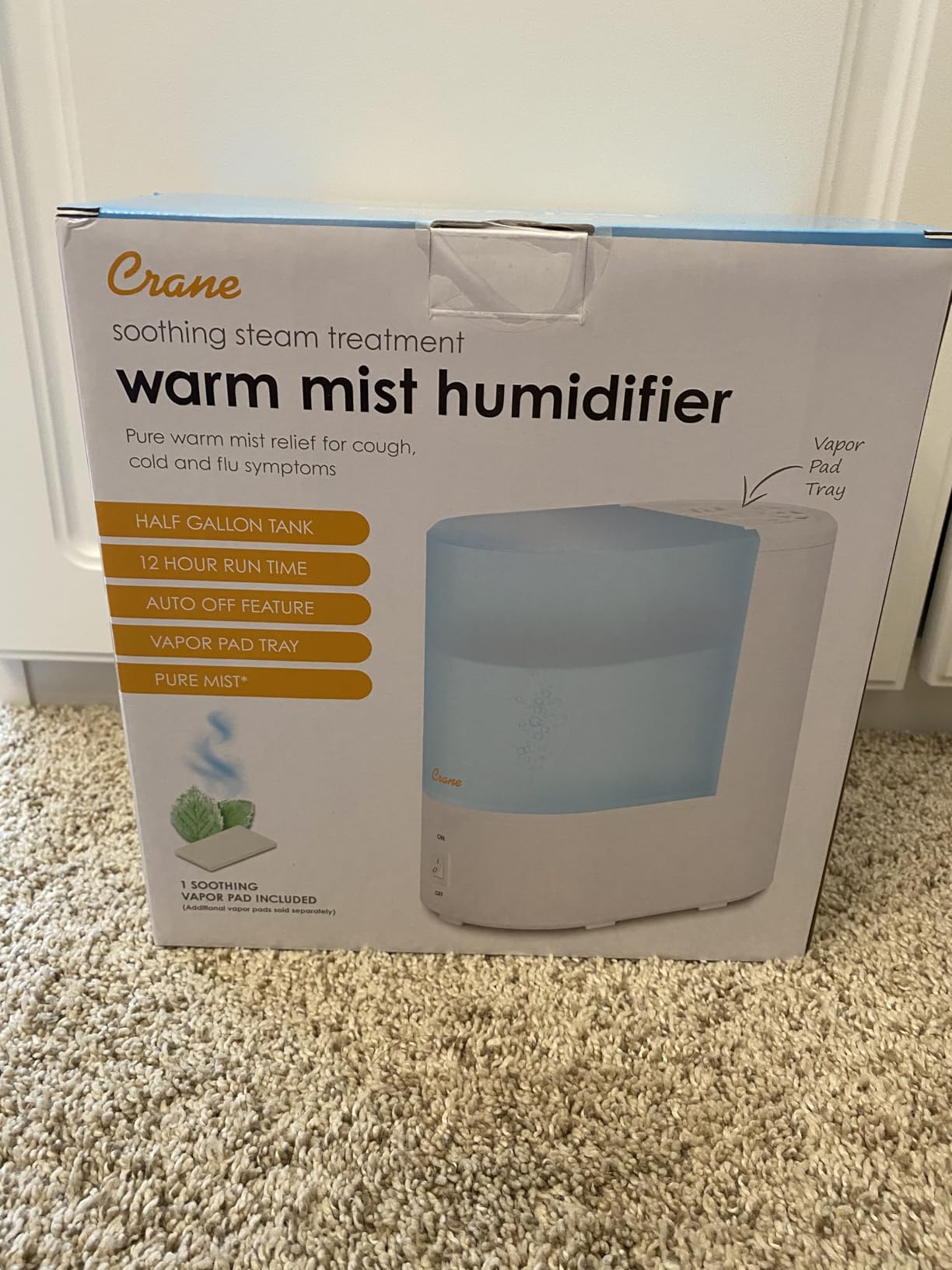 Crane Warm Mist Humidifier, Small Humidifier for Bedroom, Office, Vapor Pad Tray, Soothing Warm Mist Humidifiers For Bedroom, Relief for Dry Air, Quiet Operation, Auto Shut-Off, Desk Humidifiers customer photo 1