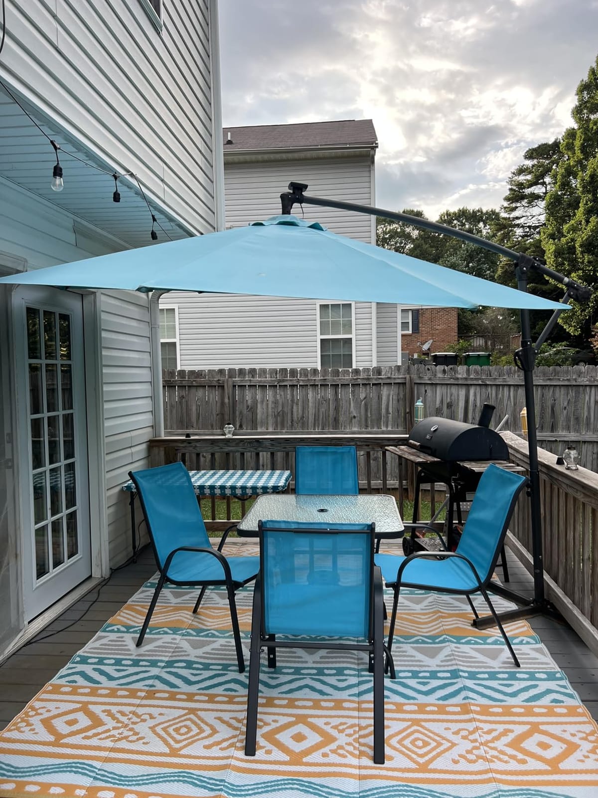 5 Pieces Outdoor Patio Dining Set, Glass Table and Textilene Chair | Stackable Chairs for Saving Space, 30