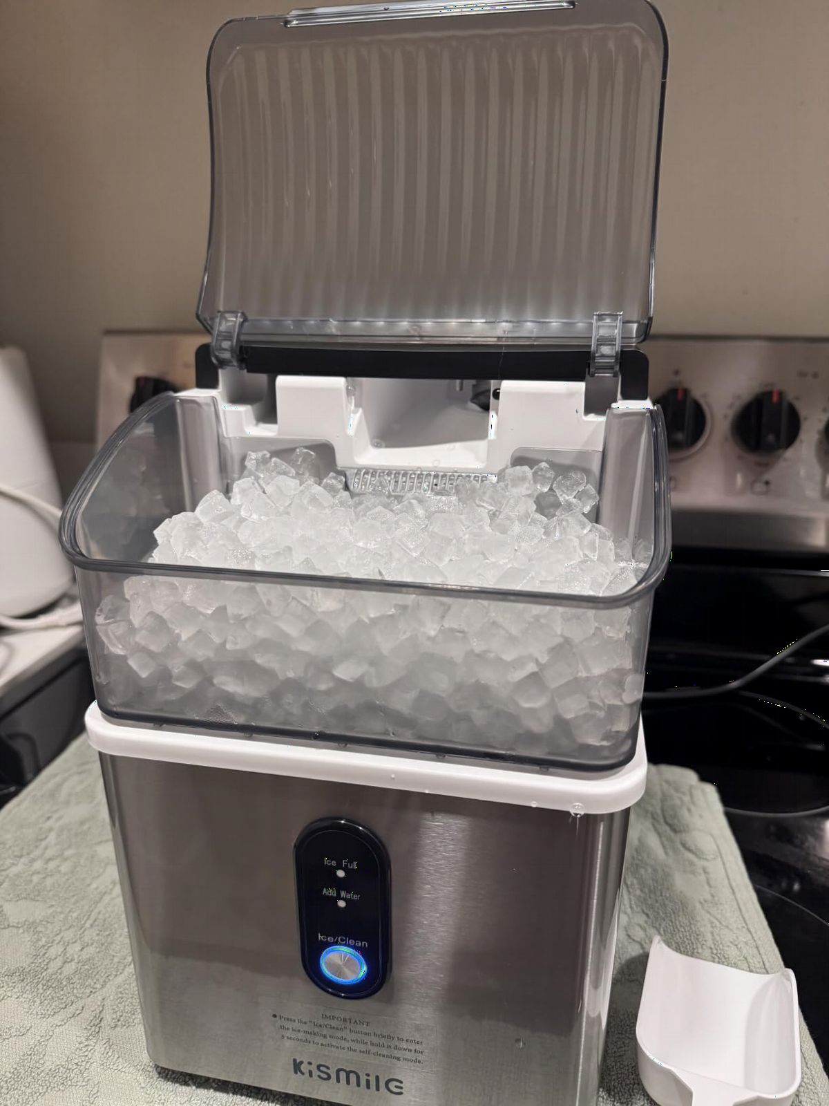 Kismile Nugget Ice Maker Countertop, Portable Ice Machine with Crushed Ice, 35lbs/Day, Self-Cleaning, One-Click Operation for Home Use (Silver) customer photo 1