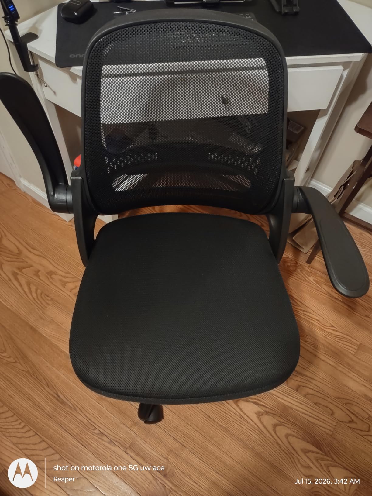 Ergonomic Mesh Office Chair for Home Office, Flip-Up Arms, Breathable Mesh Back & Thick Seat Cushion, Swivel Rolling Computer Desk Chair, BIFMA Certified, Supports 300 lbs (Black Frame/Black Seat) customer photo 1