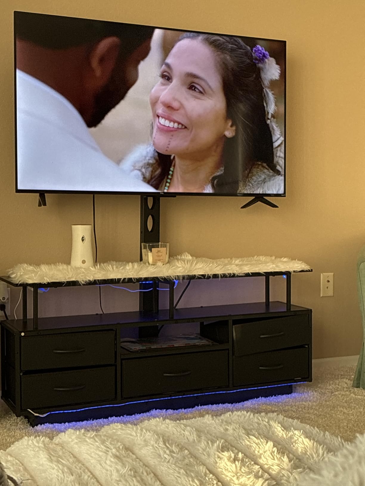 BTHFST LED TV Stand with Mount for Living Room, 55, 60, 70 TV, 6 Drawers | White 51.2