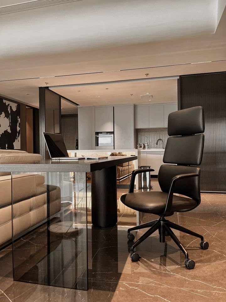 TOMU Executive Leather Office Chair, Top Grain Genuine Leather Executive Chair High Back with headrest, Adjustable Tilt & Height, Ergonomic Swivel Chair with Wheels (Black) customer photo 1