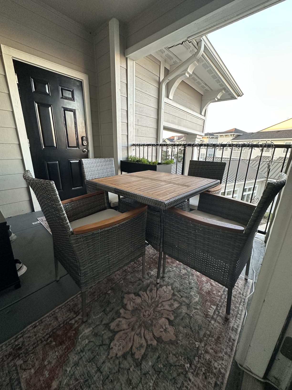 Wisteria Lane 5-Pieces Patio Table and Chairs Set, Rattan Patio Table Set with Acacia Wood Tabletop, Patio Outdoor Dining Set for 4, Patio Furniture Set with Cushions for Deck Garden Backyard, Grey customer photo 2