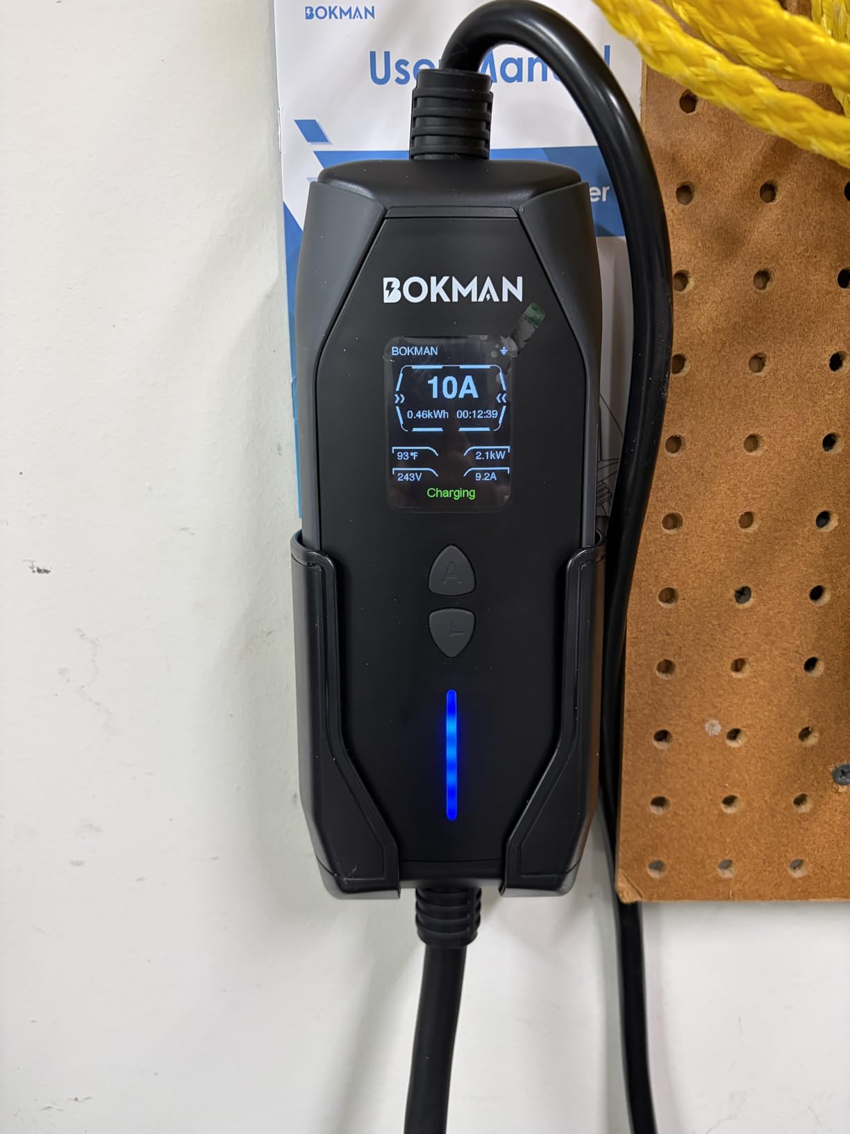 bokman Portable Level 2 & Level 1 EV Charger (240V, 16A), 20ft Cable and NEMA 6-20 Plug and NEMA 5-15 Adapter for Household Socket, Current Adjustable 6-16Amp (J1772 Connector) customer photo 1