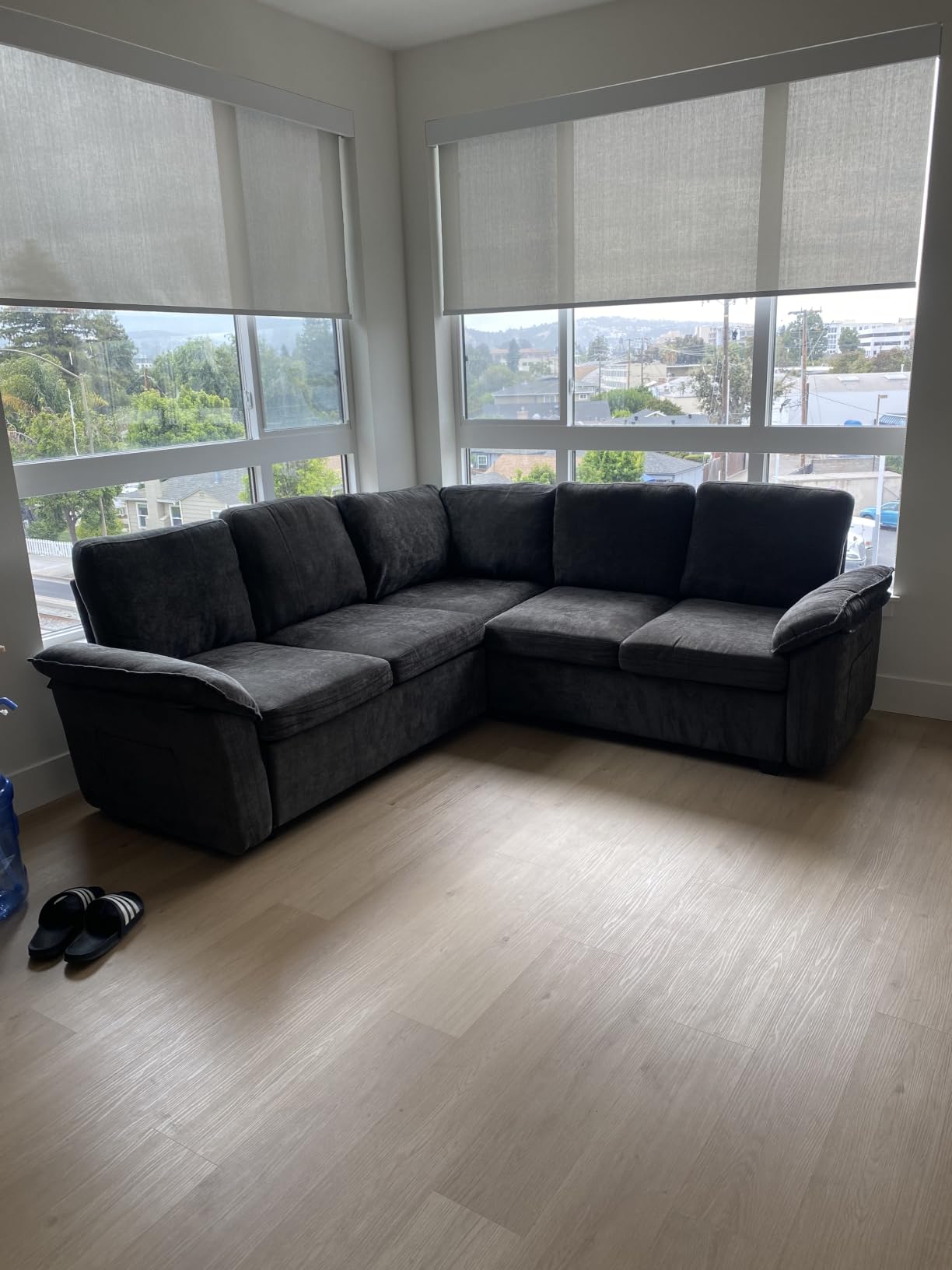 108 Inch Sectional Sleeper Sofa with Pull Out Bed, U Shaped 7 Seat Modular Sectional Sofa with Storage, Sectional Couches for Living Room, Cloud Modular Couch, Removable Sofa Cover, Dark Grey customer photo 1