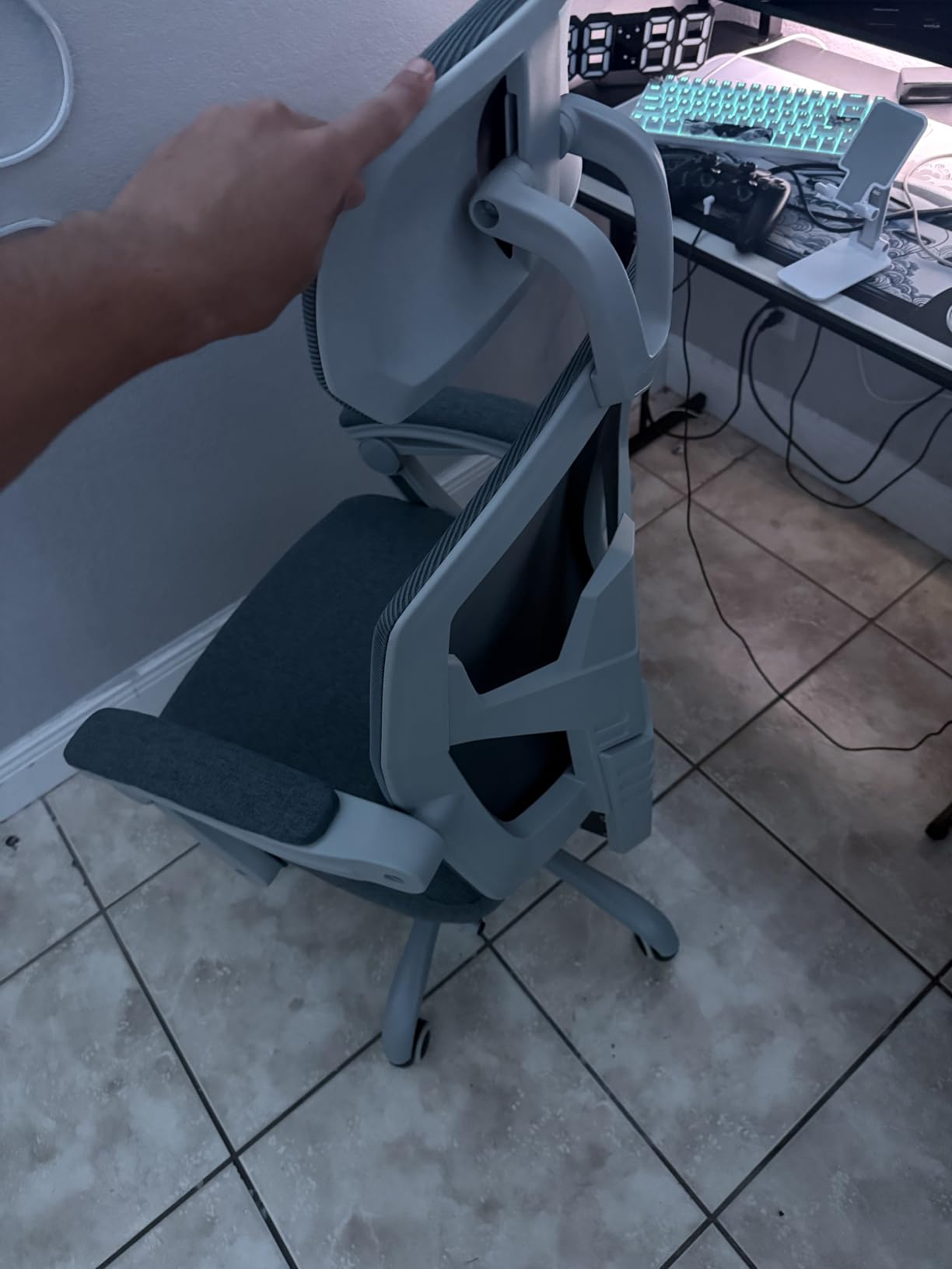 Sweetcrispy Ergonomic Office Chair, Computer Desk Chair with Lumbar Support | Adjustable Footrest, High-Back Mesh, 360° Rolling Swivel Work, Comfy Arms for Home Bedroom, Light Grey customer photo 1