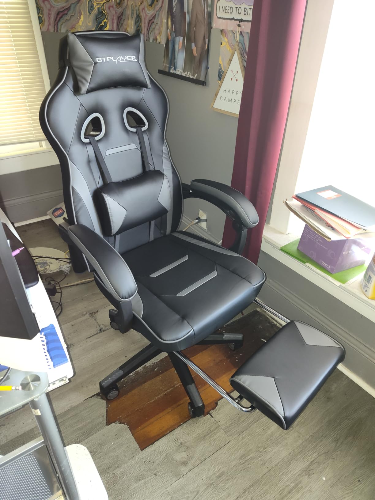 GTPLAYER Gaming Chair for Adults, Big and Tall 350LBS Heavy Duty Office Chair, Ergonomic High Back Lumbar Support and Recliner for Back Pain Relief, Sky Gray customer photo 2