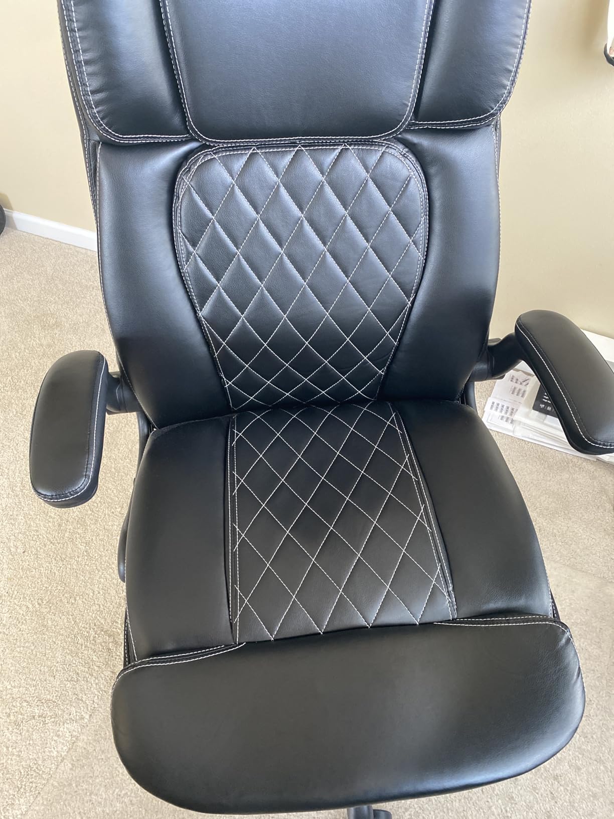 450LBS Big and Tall Executive Office Chair with Flip up Arm, Heavy Duty PU Leather Computer Desk Chair, Comfortable High Back Swivel Home Office Chair with Rolling for Adults, Spring Cushion, Metal Base customer photo 2