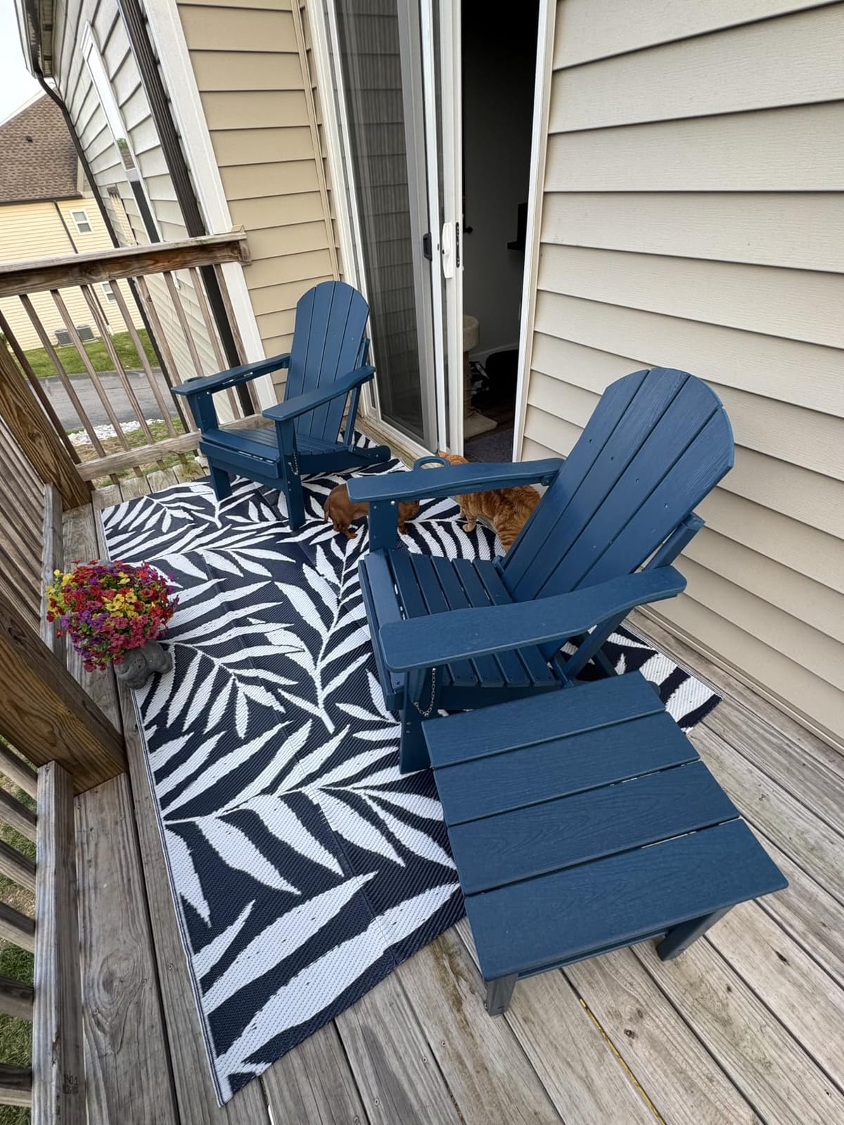 GarveeLife Folding Adirondack Chair Set of 2 with Side Table, All-Weather HDPE Outdoor Chair, Wooden Textured with Cup Holder for patios, Decks, Gardens, fire pits, Navy Blue customer photo 1