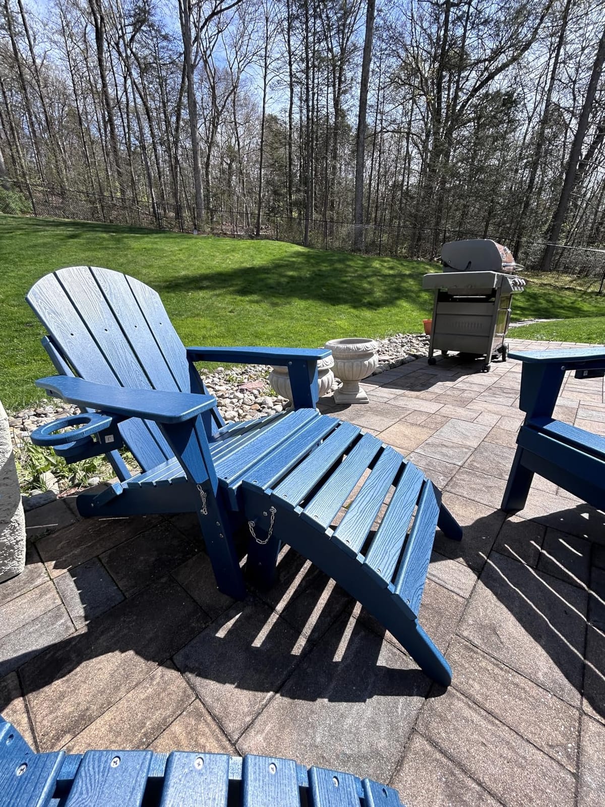 GarveeLife Folding Adirondack Chair Set of 2 with Side Table, All-Weather HDPE Outdoor Chair, Wooden Textured with Cup Holder for patios, Decks, Gardens, fire pits, Navy Blue customer photo 2
