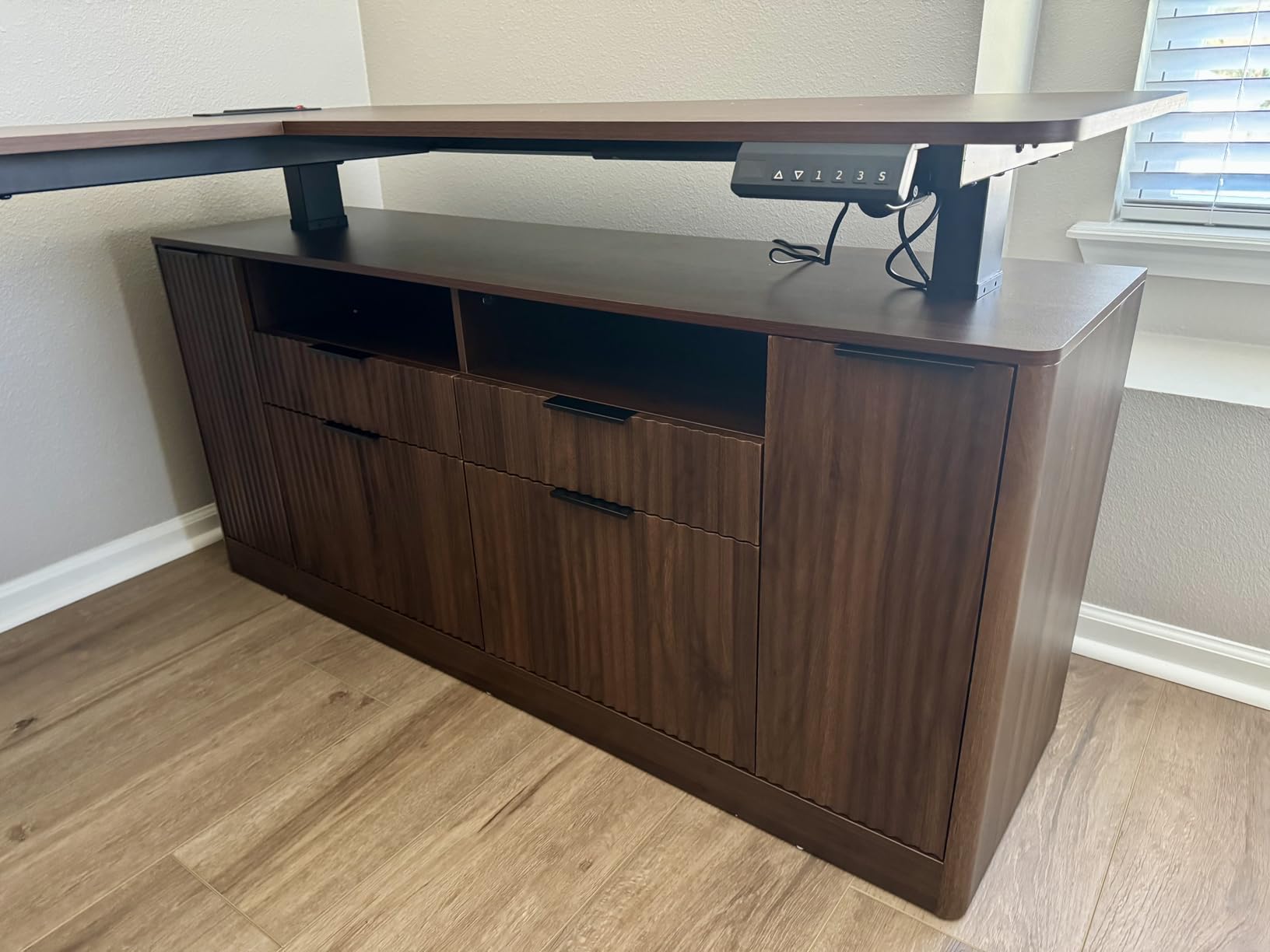 SEDETA Fluted L Shaped Executive Electric Standing Desk with 4 Drawers | 69