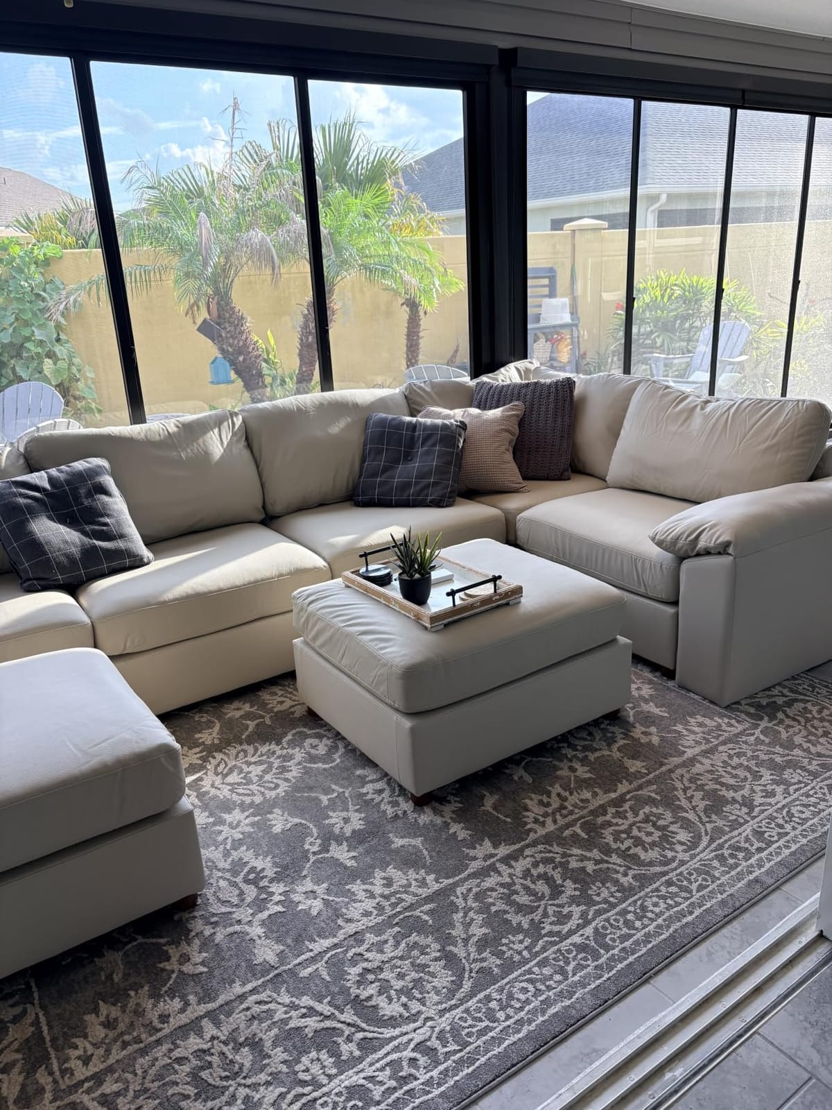 EASE MOOSE Oversized Leather Modular Sectional Sofa,Sectional Couch with Deep Seat,Extra Large U Shaped Couch,Faux Leather Material Sofa Modern Comfy Scratch Resistant,Beige customer photo 2