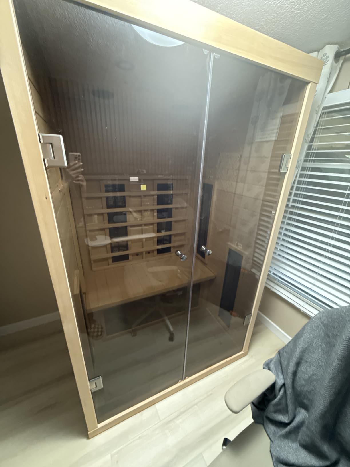 Ceramic Infrared Saunas 2 Person, Infrared Sauna with Red Light Therapy, Far & Near Infrared Sauna Indoor, Low EMF Infrared Sauna for Home, Deluxe Glass Home Sauna with Granite Backdrop customer photo 2