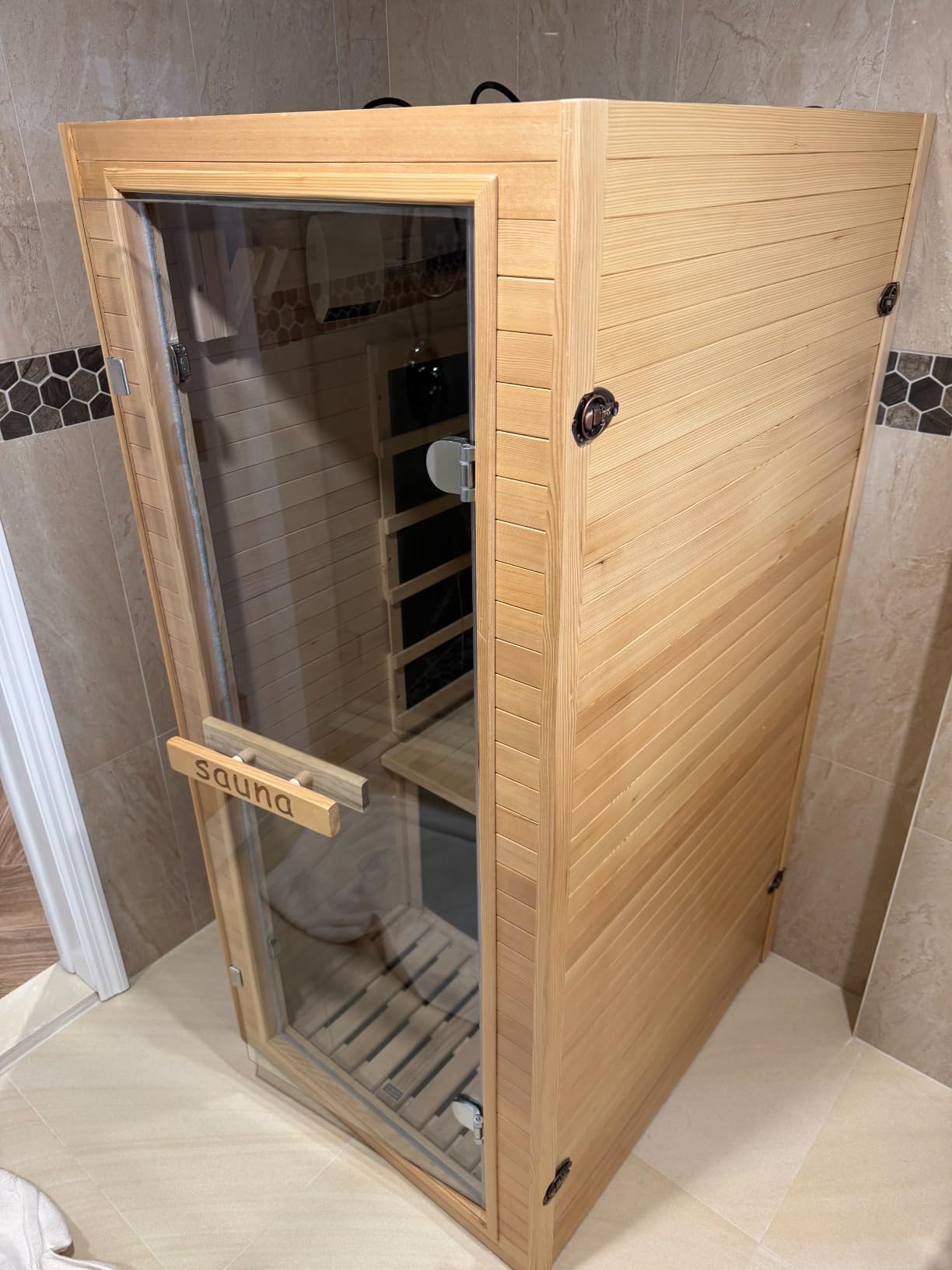 2 Person Far Infrared Sauna with Smart APP Control, Canadian Hemlock Wood Infrared Sauna Room, 2000W Low EMF Indoor Sauna with 8 Mica Heating Panels, Chromotherapy Color Light, Home Spa for Relaxation customer photo 2