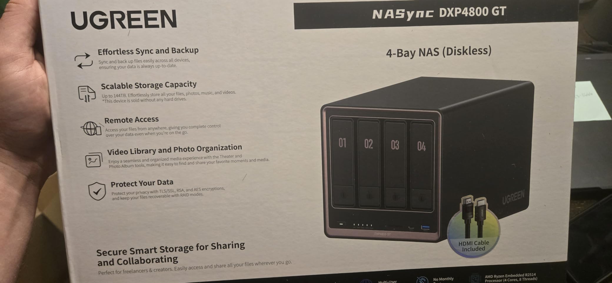 UGREEN NAS DXP4800 GT 4-Bay Desktop NAS, AMD R2514 CPU, 8GB DDR4 RAM | 2x 10GbE, 2X M.2 NVMe Slots, 4K HDMI Ideal for Smart Home Enthusiasts, Office Teams, Network Attached Storage (Diskless) customer photo 2