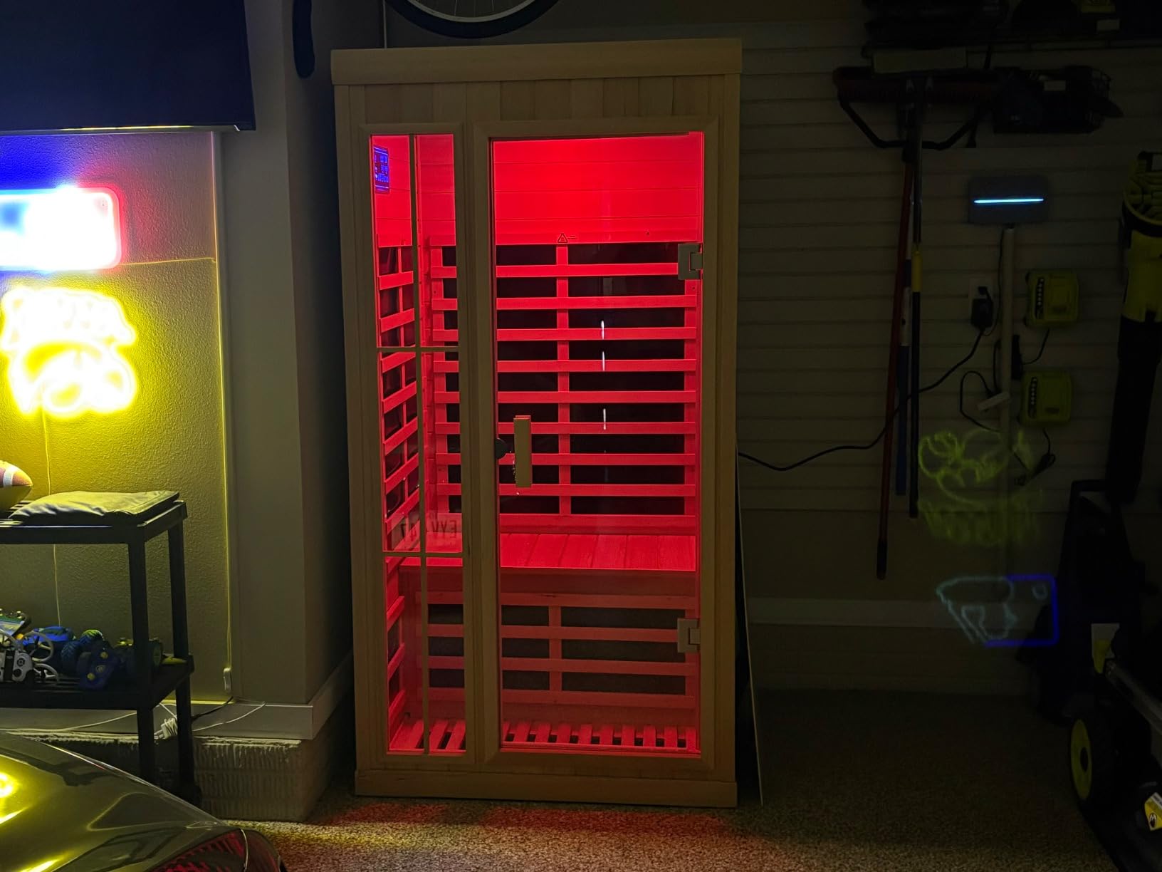 Kanlanth 1 Person Far Infrared Sauna - Low EMF Mini Indoor Wood Sauna, Compact Home Spa for Small Spaces, Bluetooth Speakers, LED Reading Light, 120V/950W, 36.6