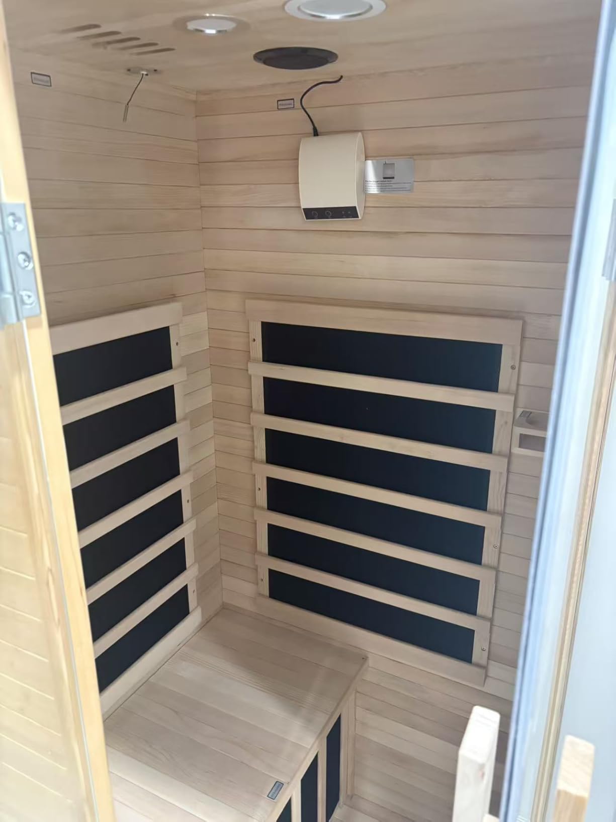 Wood Infrared Sauna for Home, Indoor Home Sauna with Red Light, 1 Person Infrared Sauna, Chromotherapy Light, Hemlock, Low EMF Far Infrared, Bluetooth Speakers, 33.4'' x 33.4'' x 70'' customer photo 1