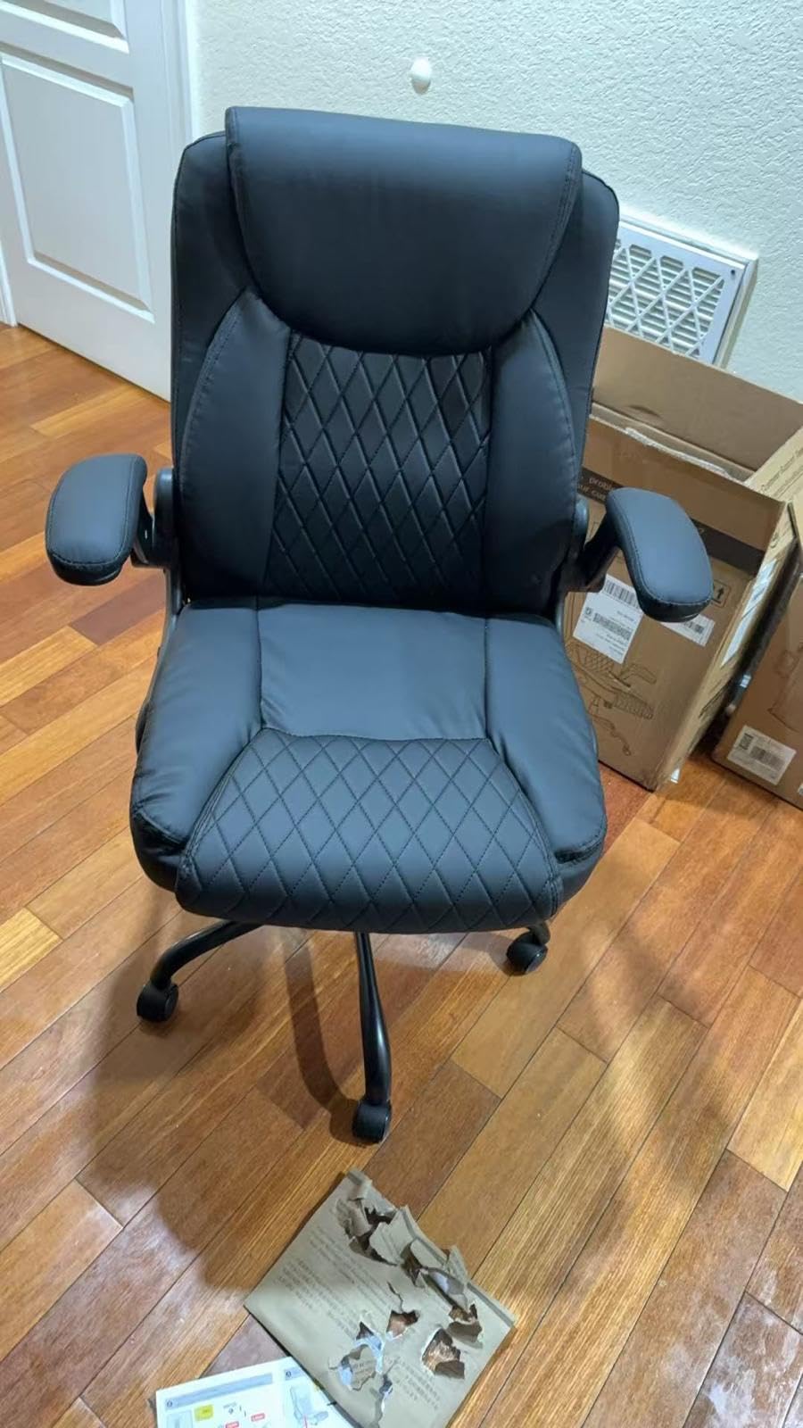 GTPOFFICE Executive Office Chair with Comfortable Lumbar Support, Ergonomic Gaming Chair with Flip-up Armrests & Zoned Pressure-Relief Cushion, Comfy PU Leather Desk Chair, Black customer photo 2