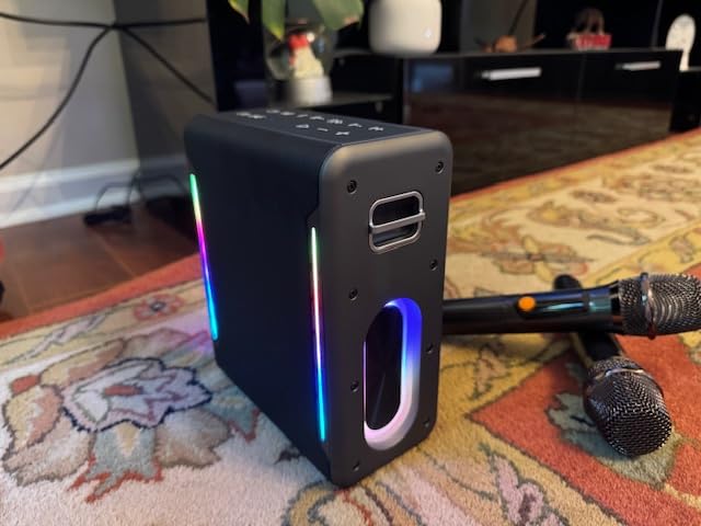 Karaoke Machine for Adults, Portable Bluetooth Karaoke Speaker with 2 Wireless Microphones, 2 Voice Mode & LED Party Lights, Birthday Gifts for Kids Family,Supports BT/TWS/AUX/USB/TF (Black) customer photo 2