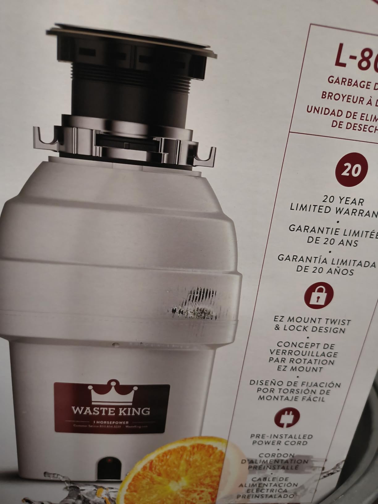 Waste King Garbage Disposal for Kitchen Sink with Power Cord, Food Waste Disposer, L-8000 customer photo 2