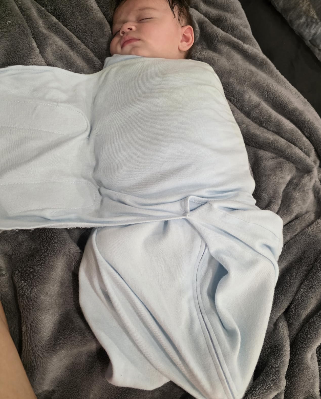 HALO 100% Cotton Sleepsack Swaddle, 3-Way Adjustable Wearable Blanket, TOG 1.5, Baby Blue, Newborn, 0-3 Months customer photo 2