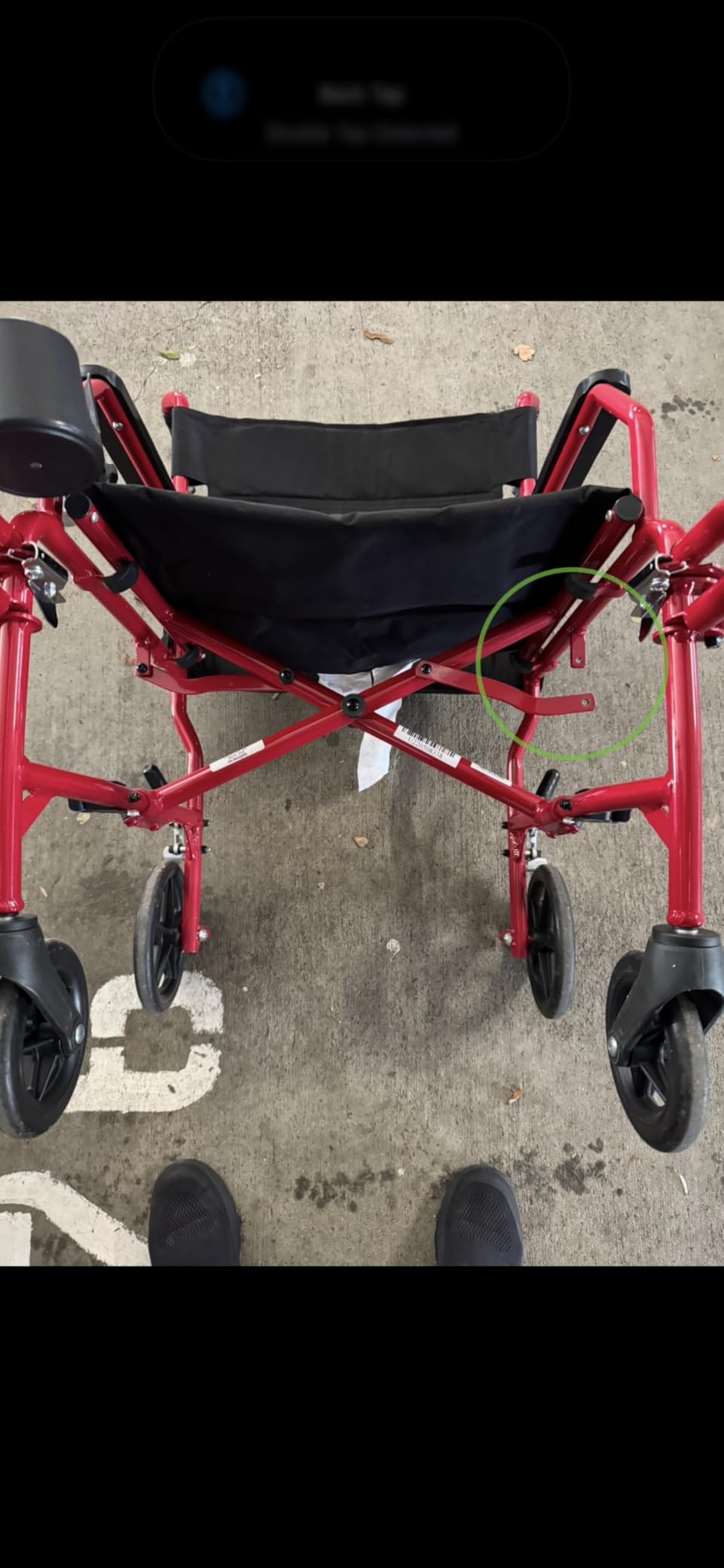 Medline Ultra Lightweight Transport Wheelchair for Adults, Foldable, 19-Inch Seat Width, Red Frame, Black Upholstery customer photo 2