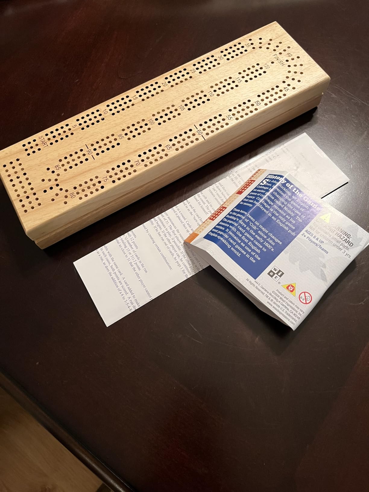 WE Games Wooden Cribbage Board Game Set, Continuous 3 Track for 2-3 Players, Travel Cribbage Board with Card Storage, Includes 9 Metal Pegs & Deck of Cards, Card Games, Classic Board Games for Adults customer photo 1