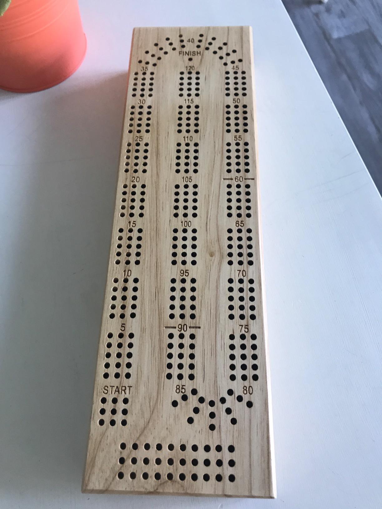 WE Games Wooden Cribbage Board Game Set, Continuous 3 Track for 2-3 Players, Travel Cribbage Board with Card Storage, Includes 9 Metal Pegs & Deck of Cards, Card Games, Classic Board Games for Adults customer photo 2