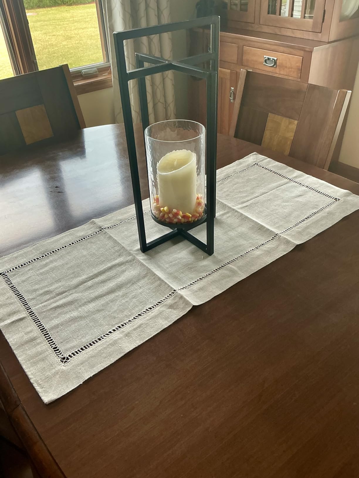 Saro Lifestyle Poly and Linen Blend Hemstitched Table Runner with Hemstitch Border, 16