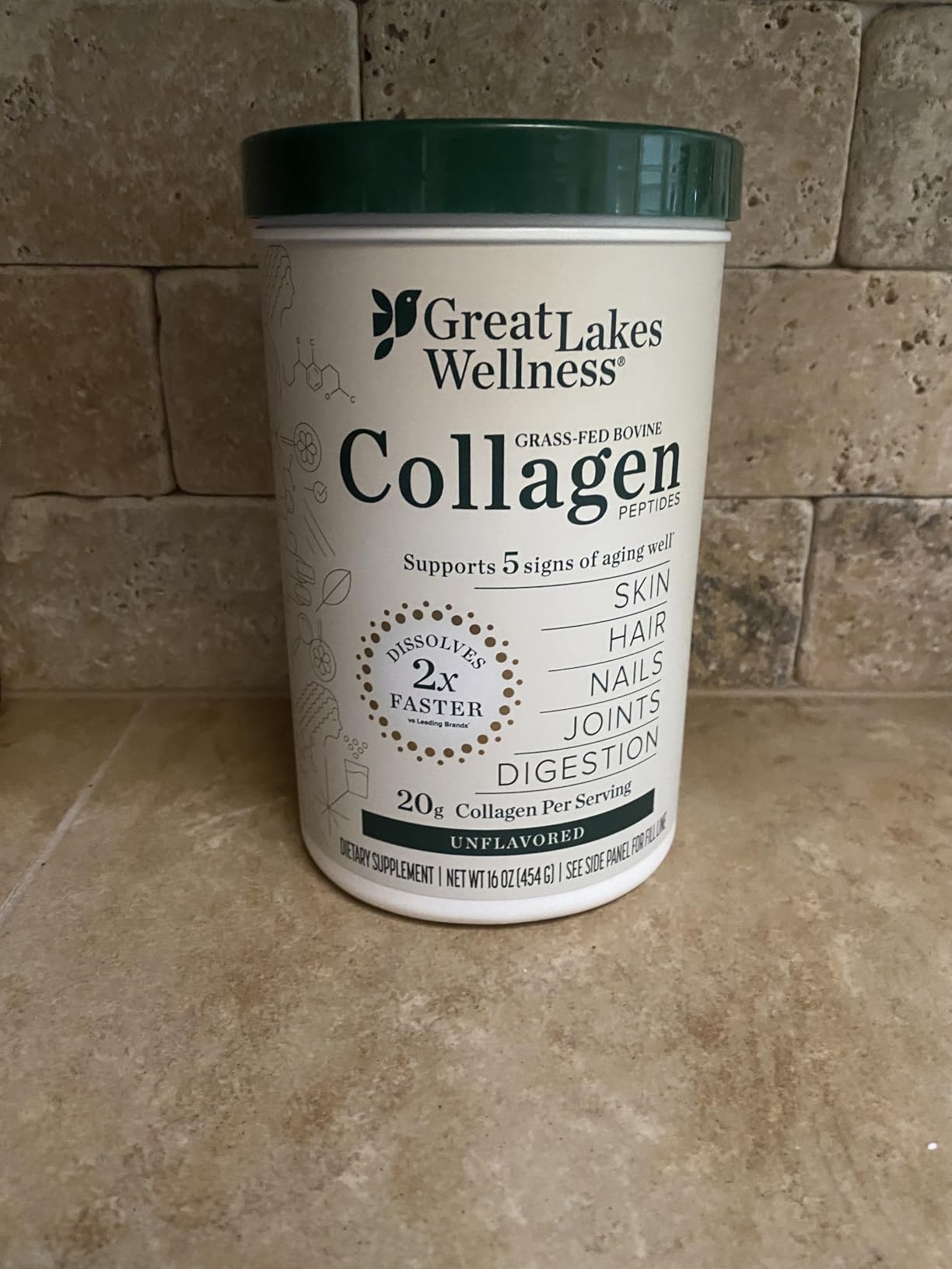 Great Lakes Wellness Collagen Peptides Powder – Supports Skin, Hair, Nails, Joints & Digestion – Hydrolyzed, Non-GMO, Keto & Kosher – Pure Collagen Protein (16 oz, 22 Servings) Packaging may vary customer photo 1
