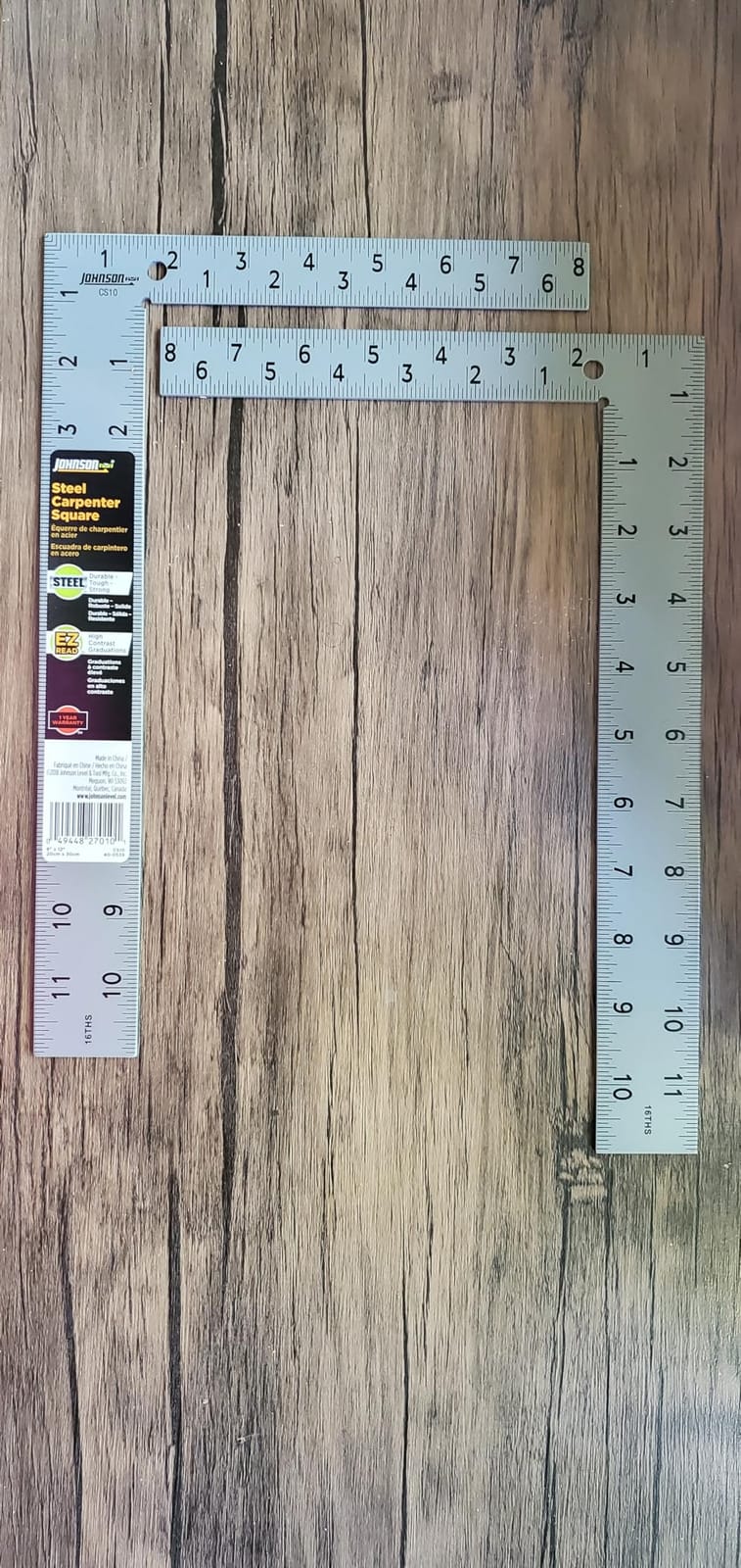 Johnson Level & Tool CS10 Professional Easy-Read Steel Carpenter Square, 8
