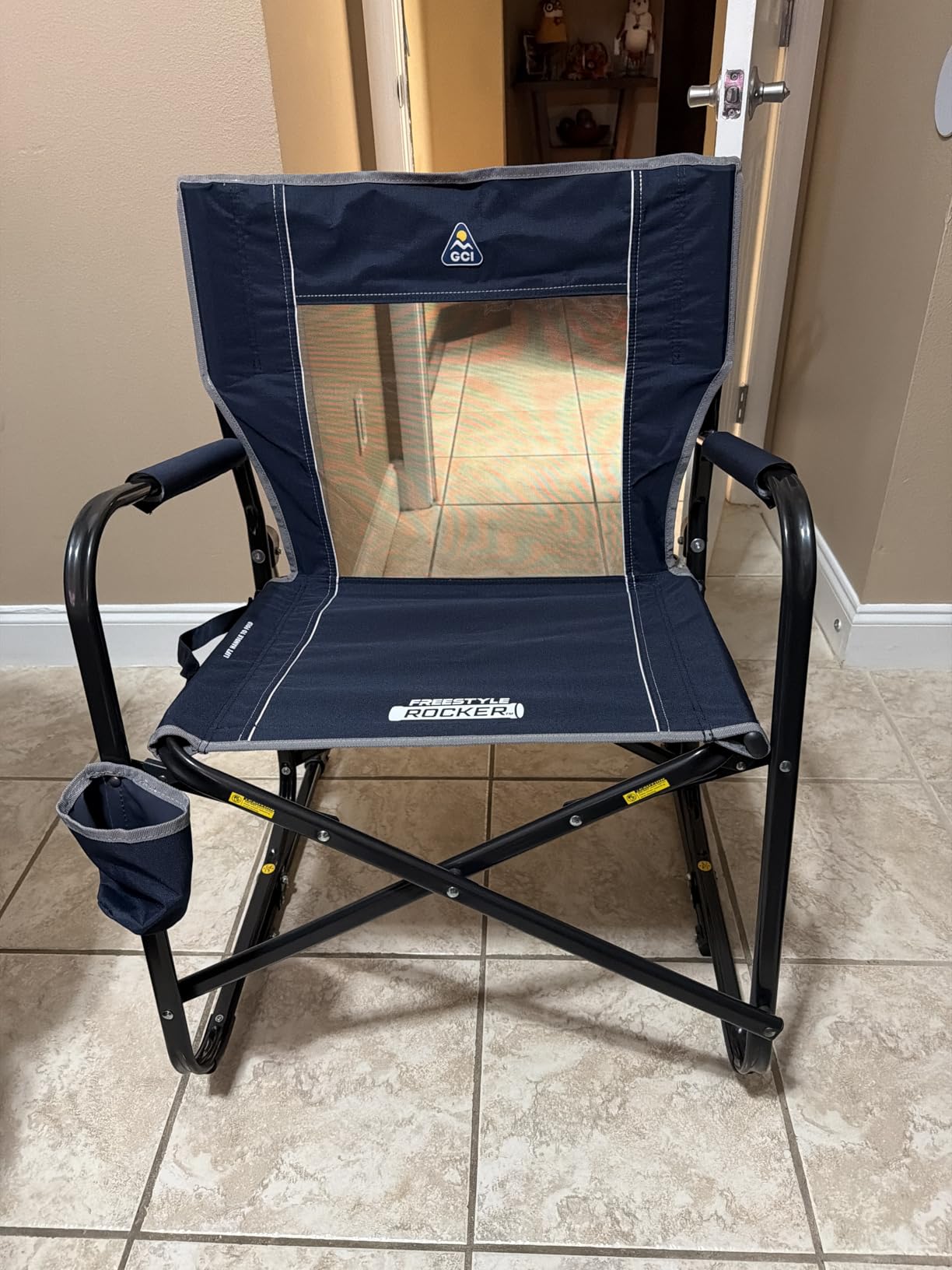 GCI OUTDOOR Freestyle Rocker Camping Chair | Portable Folding Rocking Chair with Solid, Durable Armrests, Drink Holder & Comfortable Backrest — Indigo Blue customer photo 2