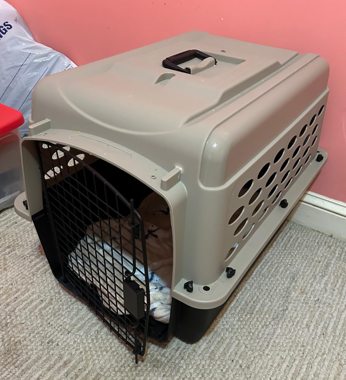 Petmate Vari Dog Kennel, Portable Pet Carrier, Taupe and Black, 28in customer photo 1
