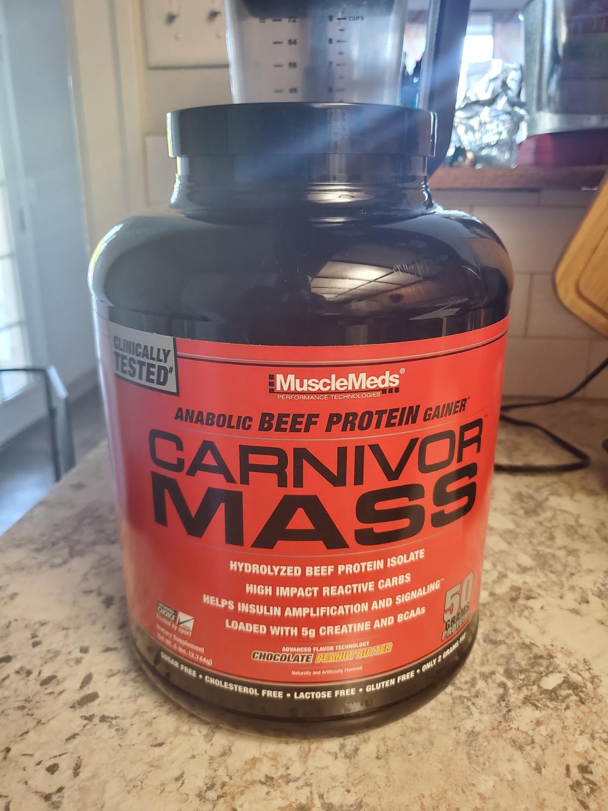 MuscleMeds CARNIVOR Mass Gainer Beef Protein Isolate Shake, 50 Grams Protein, 125 Grams Carbs, 0 Fat, 0 Sugar, Lactose Free, Halal Certified, Chocolate Peanut Butter, 6 Pound customer photo 1