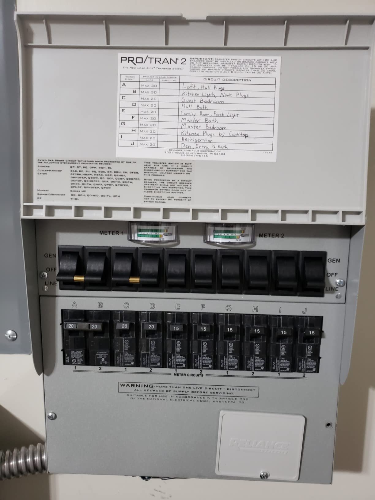 510C Pro/Tran2 50-Amp 10-Circuit 2 Manual Transfer Switch with Watt Meters customer photo 1