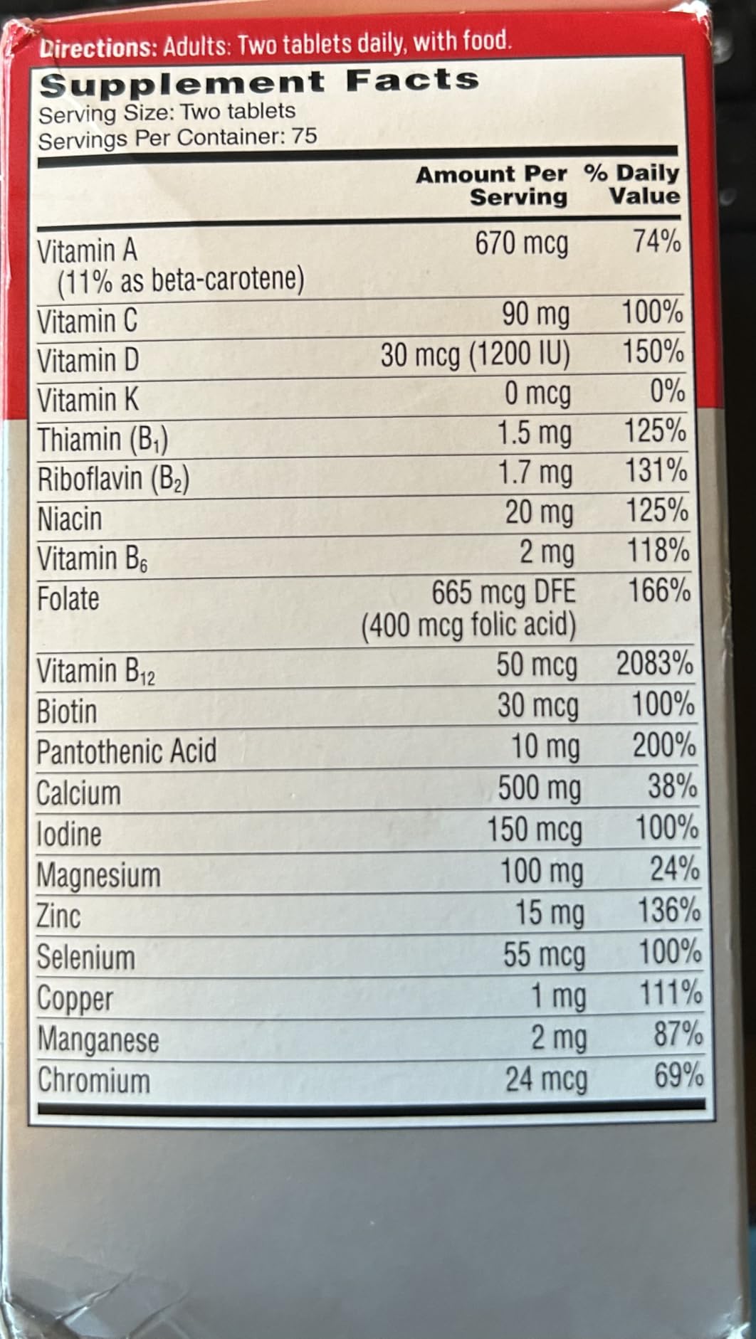One A Day Proactive 65+, Mens & Womens Multivitamin, Supplement with Vitamin A, C, D, and Zinc to Support Bone Health & Cell Health, Calcium, Folic Acid, Tablet 150 Count customer photo 2