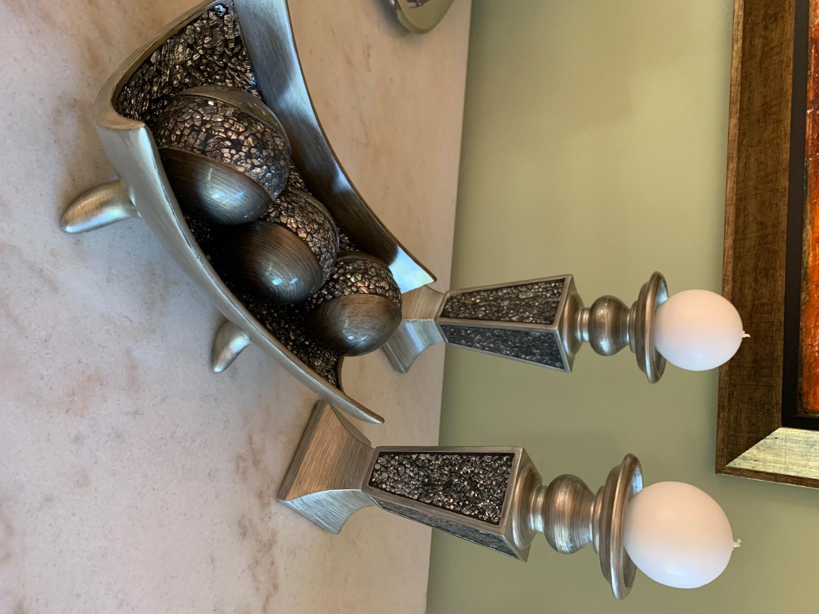 Creative Scents Schonwerk Brown Pillar Candle Holder Set of 2- Crackled Mosaic Design- Functional Table Decorations- Centerpieces for Dining/Living Room- Best Wedding Gift customer photo 1