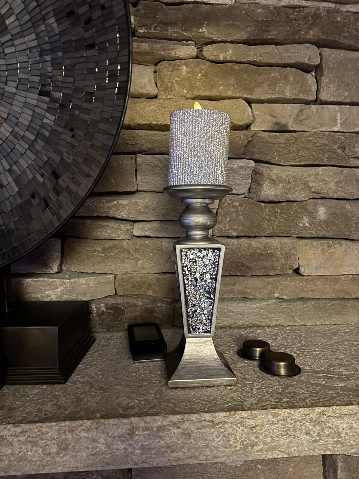 Creative Scents Schonwerk Brown Pillar Candle Holder Set of 2- Crackled Mosaic Design- Functional Table Decorations- Centerpieces for Dining/Living Room- Best Wedding Gift customer photo 2