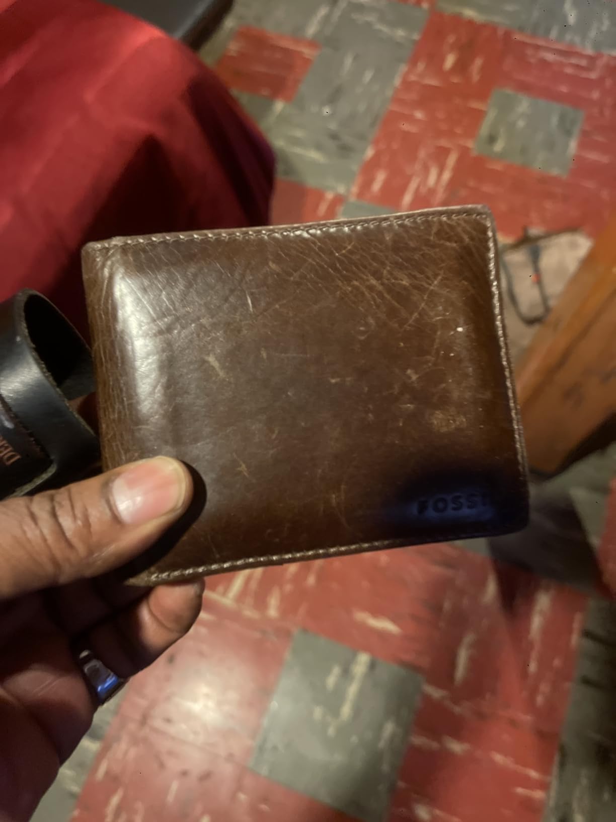 Fossil Men's Wallet, Derrick Leather RFID-Blocking Wallet, Bifold with Flip ID, Dark Brown customer photo 1