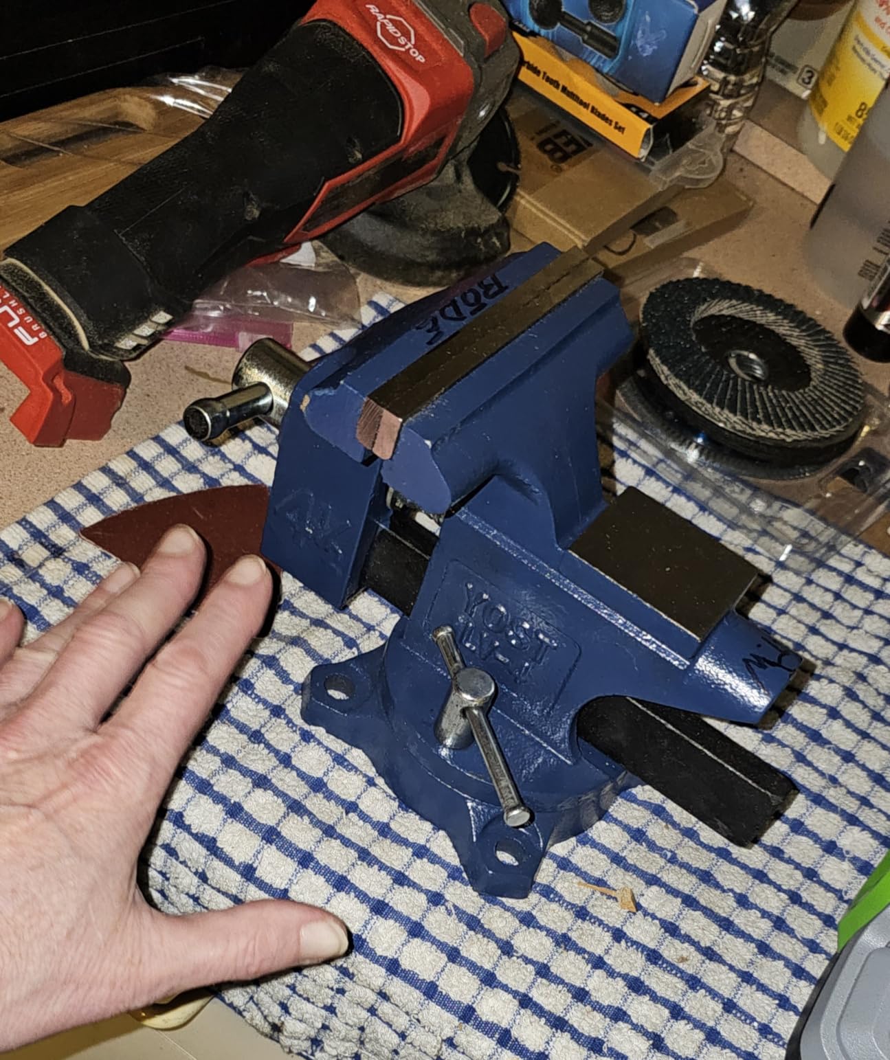 Yost Vises LV-4 Homeowner's Vise | 4.5 Inch Jaw Width with a 3 Inch Jaw Opening Home Vise | Secure Grip with Swivel Base | Blue customer photo 2