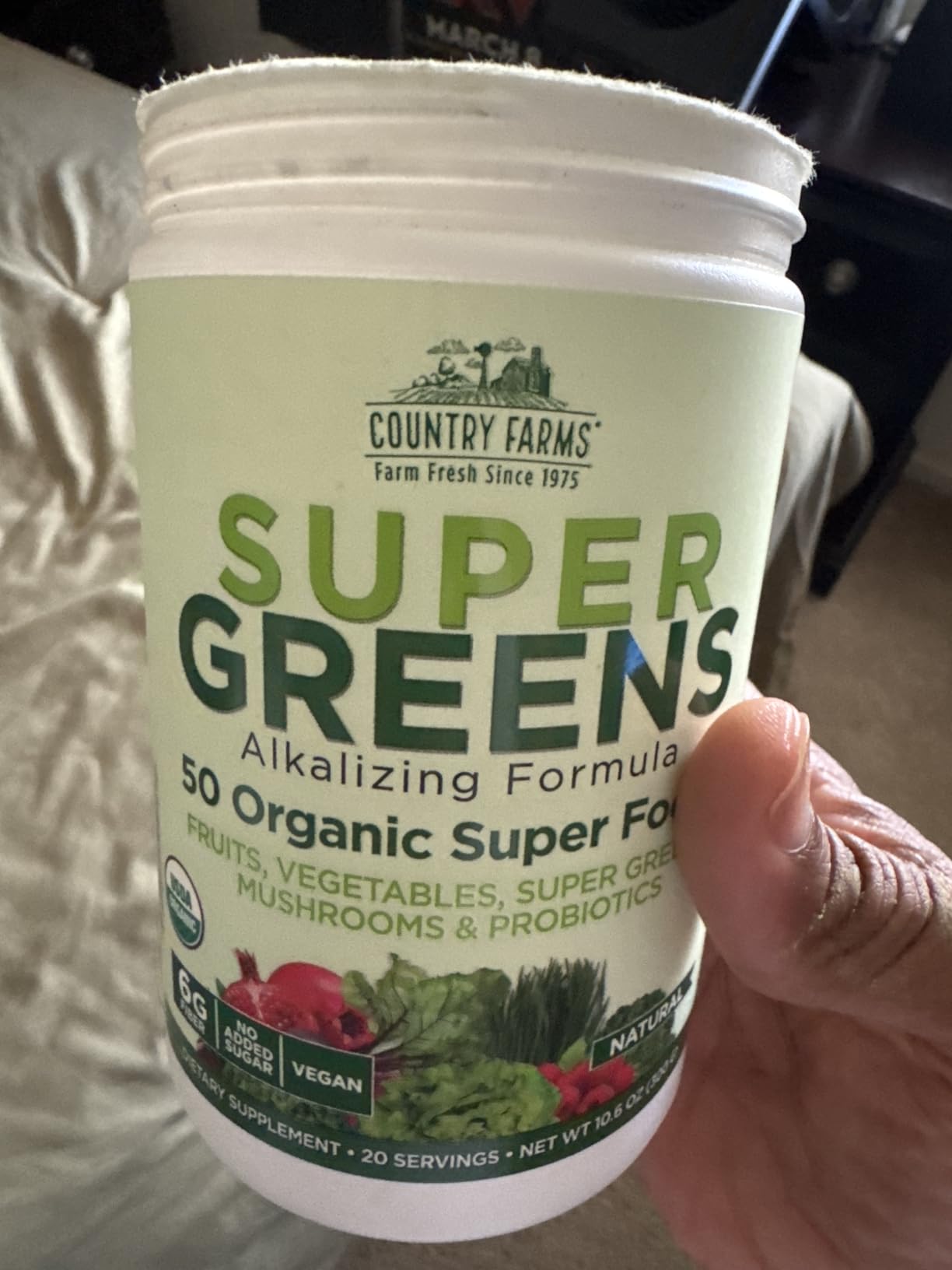 Country Farms Organic Super Greens Powder, 50 Organic Superfoods, Daily Greens Drink Mix with Fruits, Vegetables, Fiber, Probiotics & Mushrooms, Supports Energy, Gut Health & Digestion, Natural Flavor customer photo 1