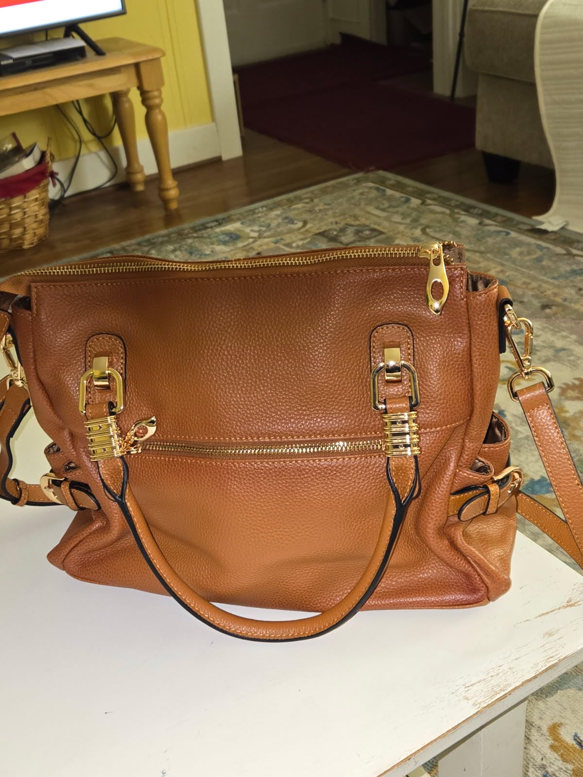 Kattee Women's Leather Purses and Handbags Satchel Tote Shoulder Bag | Top grain pebbled cowhide leather purses with protective feet, and a detachable strap for work, business, and travel. customer photo 1